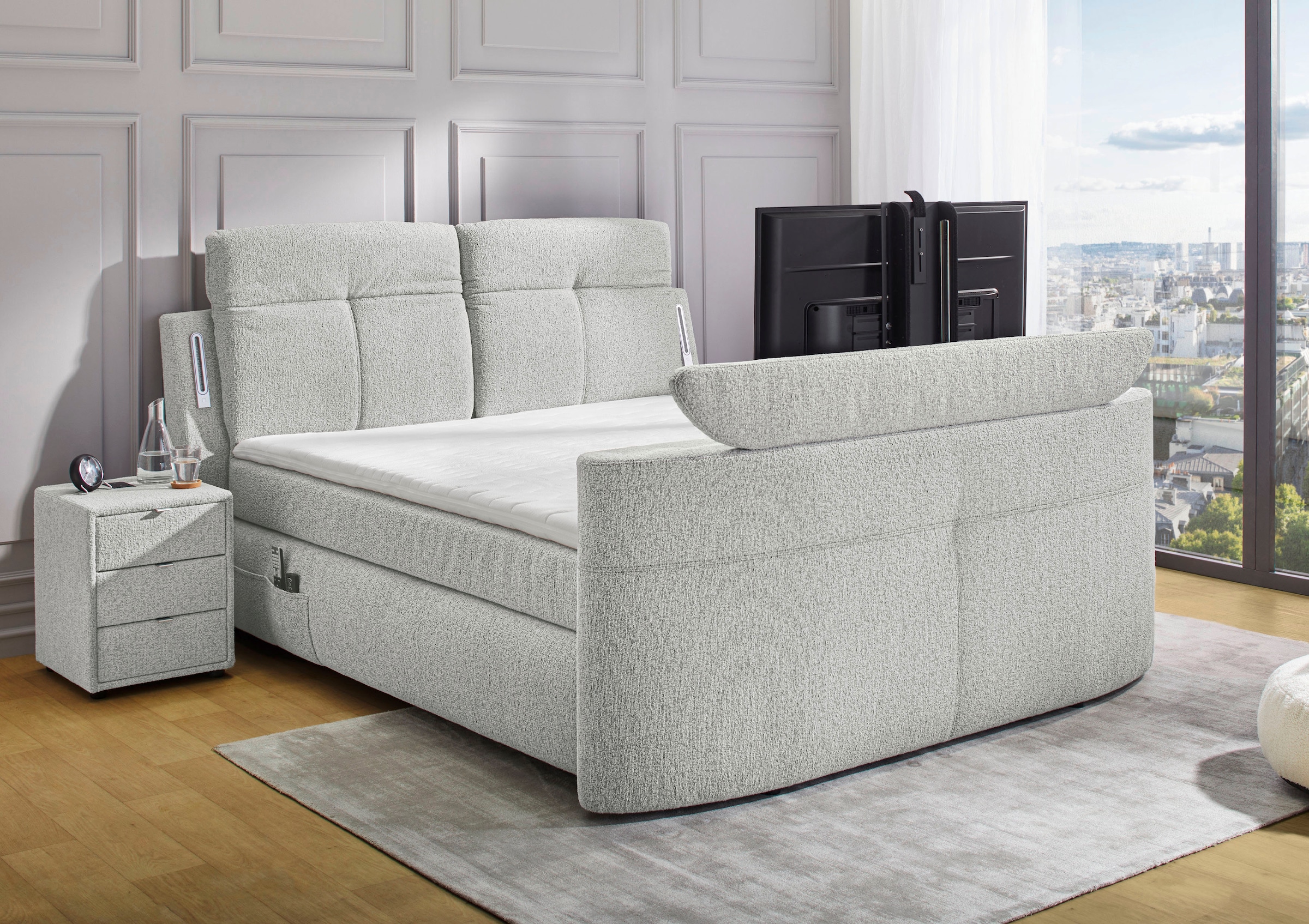 Jockenhöfer Gruppe Boxspringbett »Movie Star in der Grösse 180x200cm« mit versenkbarem TV-Lift und Fernbedienung, verstellbare Kopfstützen