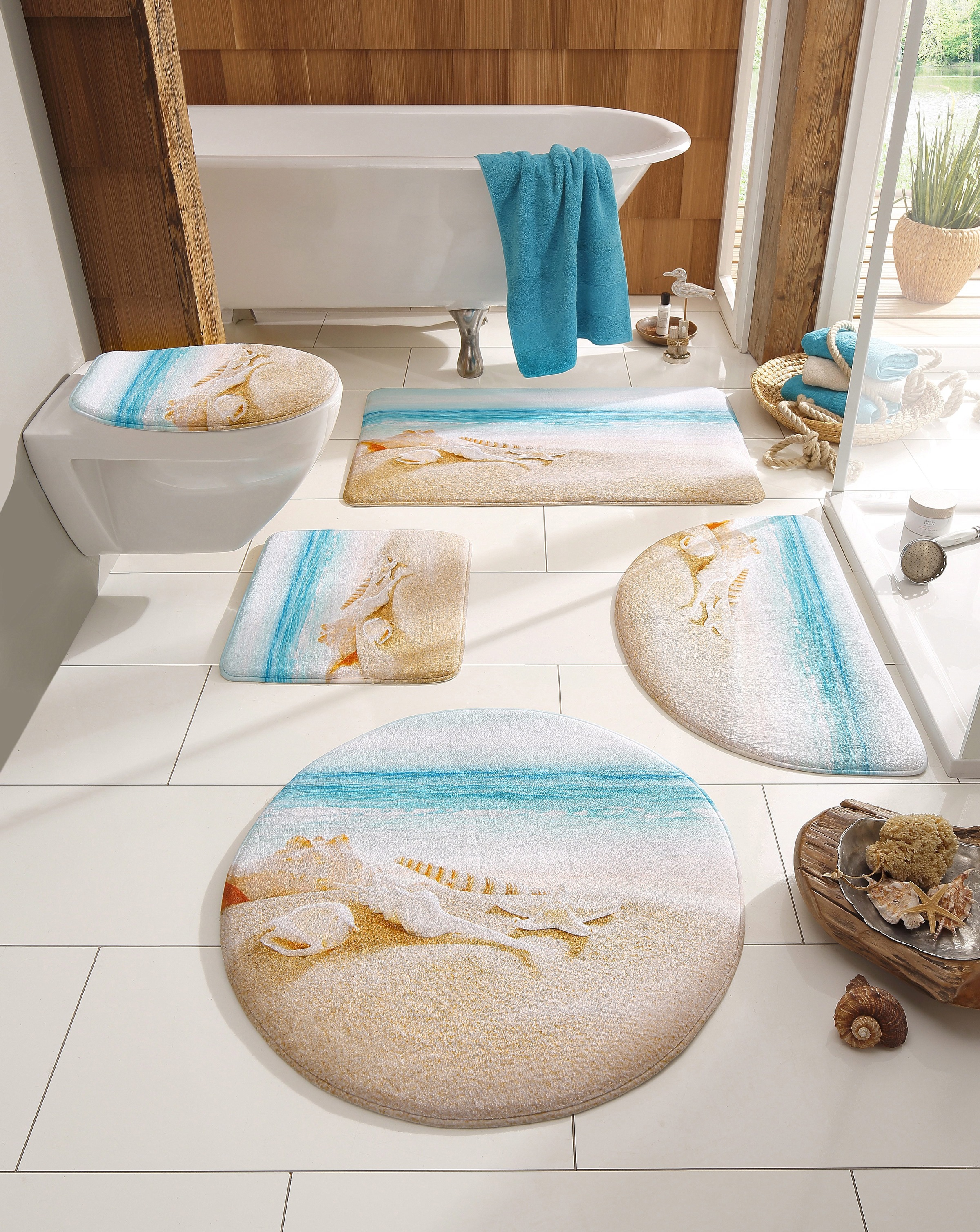Image of GOODproduct Badematte "Strand" Höhe 14 mm Memory Schaum fussbodenheizungsgeeignet schnell trocknend mit Strand-Motiv, Badematten auch als 2 teiliges Set erhältlich