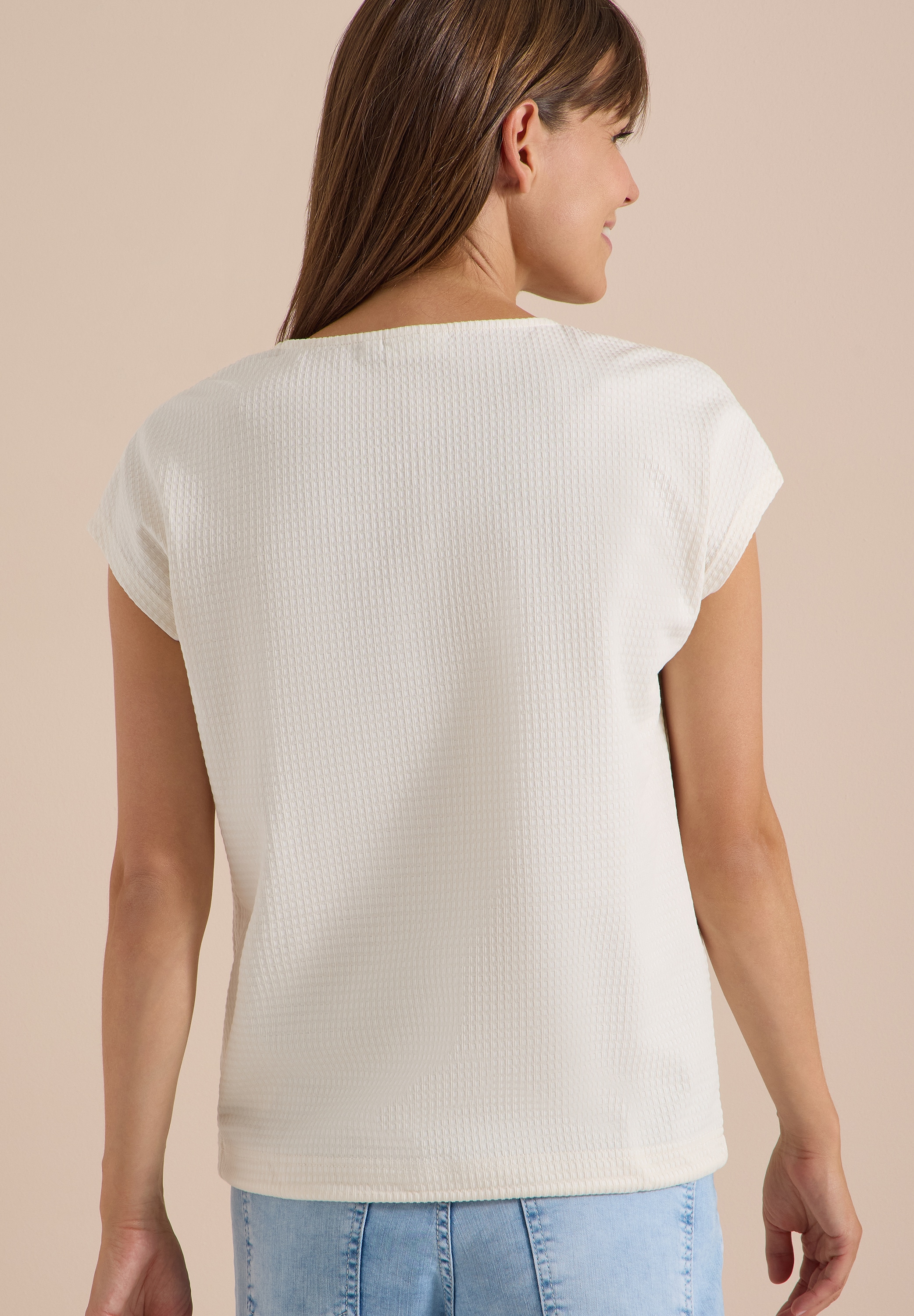Cecil T-shirt T-shirt d'été à structure gaufrée, mélange de coton, cordon de serrage à l'ourlet
