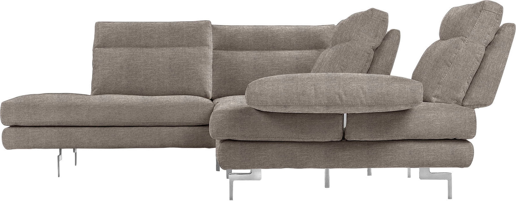 CALIA ITALIA Canapé d'angle »Toby Wing, B/T: 288/232 cm, Multifunktionssofa, Designsofa, L-Form« Sitztiefenverstellung und Armteilfunktion, Füsse chrom glänzend