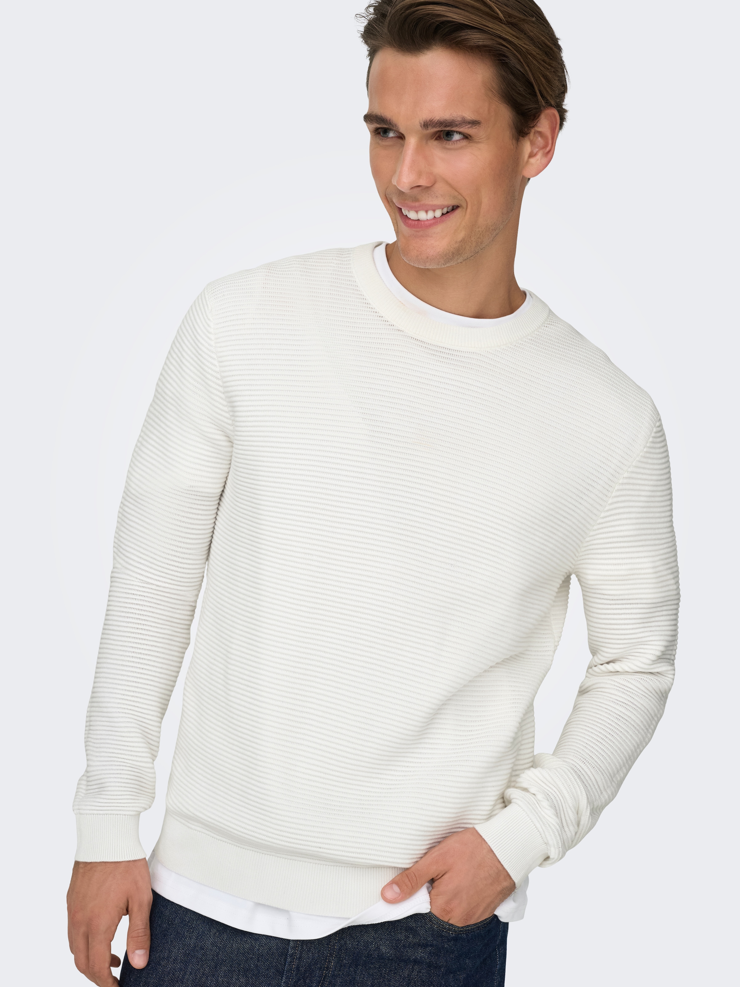ONLY & SONS Pull à col rond »ONSRON REG LS CREW NECK KNIT NOOS« Baumwolle, regular fit