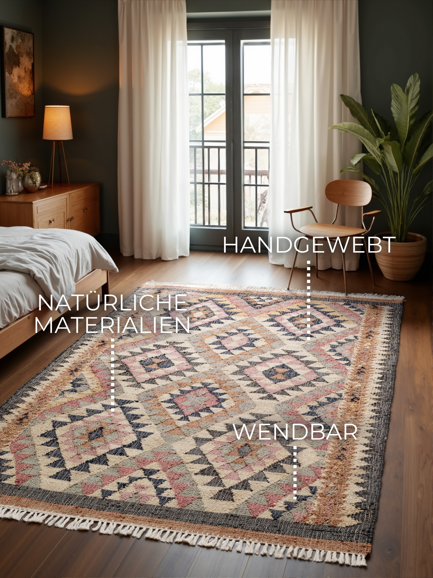 THE RUGS Roya Afghan Kelim Runner Rug Handwoven Flatweave Jute Cotton | Size: 80cm x 150cm