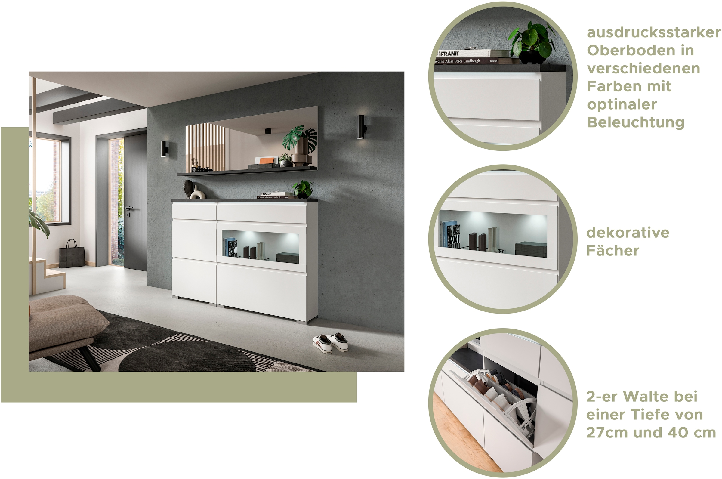 INOSIGN Armoire à chaussures »Skoskap, Tiefe 18cm, 3 Klappen mit Schuhwalze, Platz für 12 Schuhpaare« Schuhkipper, Schuhkommode, Schuhregal, Kommode, Anrichte