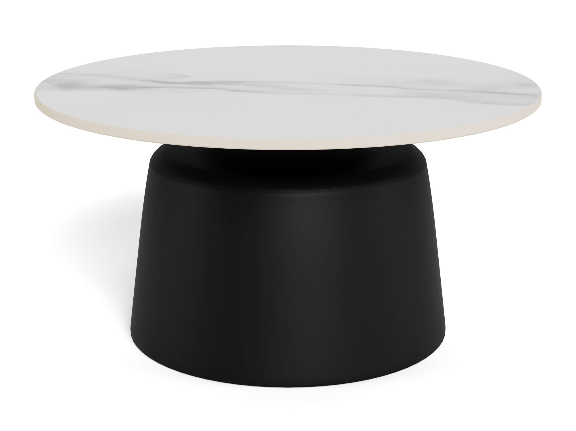 Image of ACTONA GROUP Couchtisch "Santorini Kaffetisch - modern & stilvoll mit langlebiger Keramikplatte" Weisse Keramik, schwarzes Stahlgestell, langlebig. Ø: 70 cm