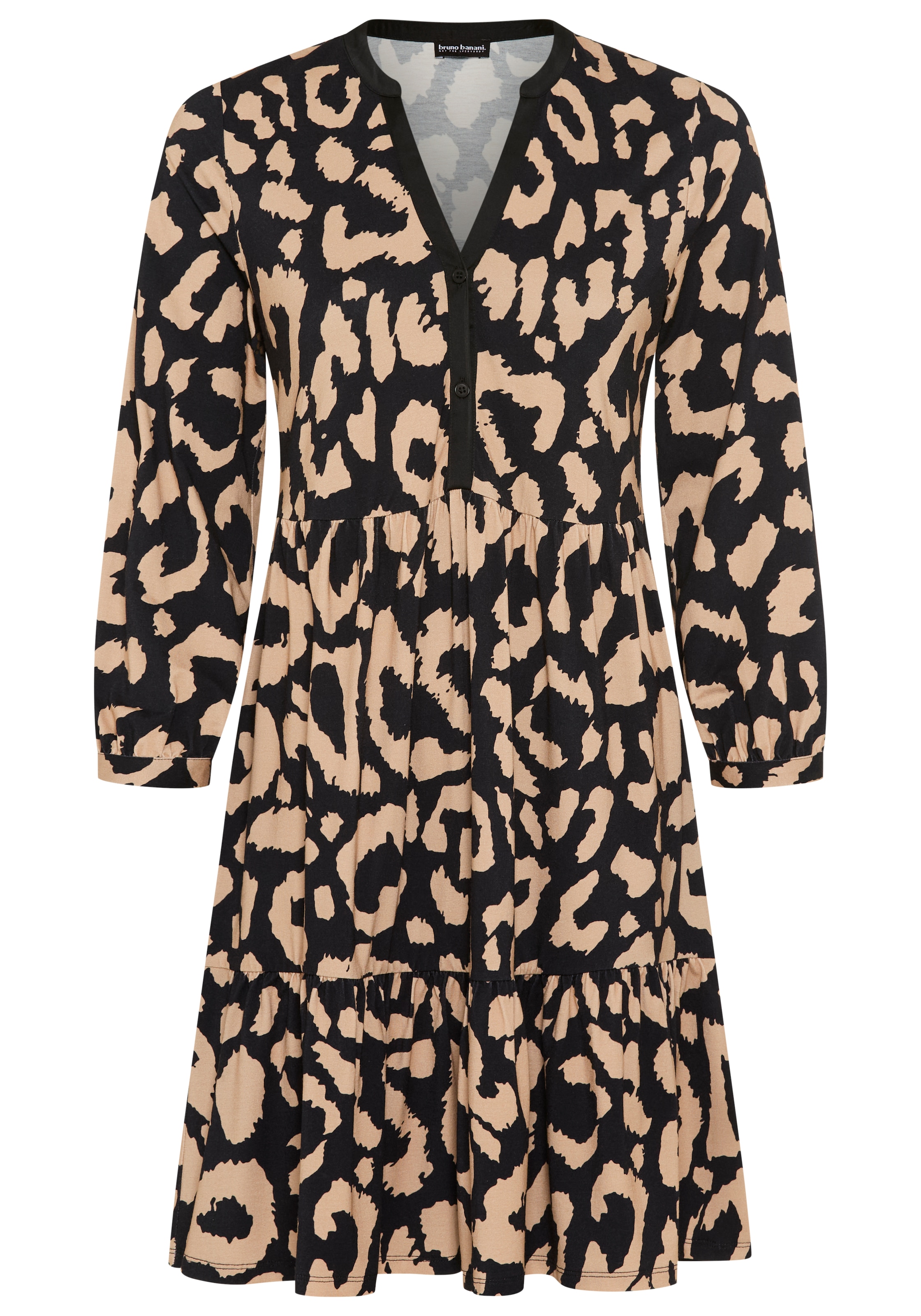 Bruno Banani Robe en jersey »mit Satin-Ausschnitt und Stufenrock« Sans poches Imprimé animal, genoux nus, manches 3/4