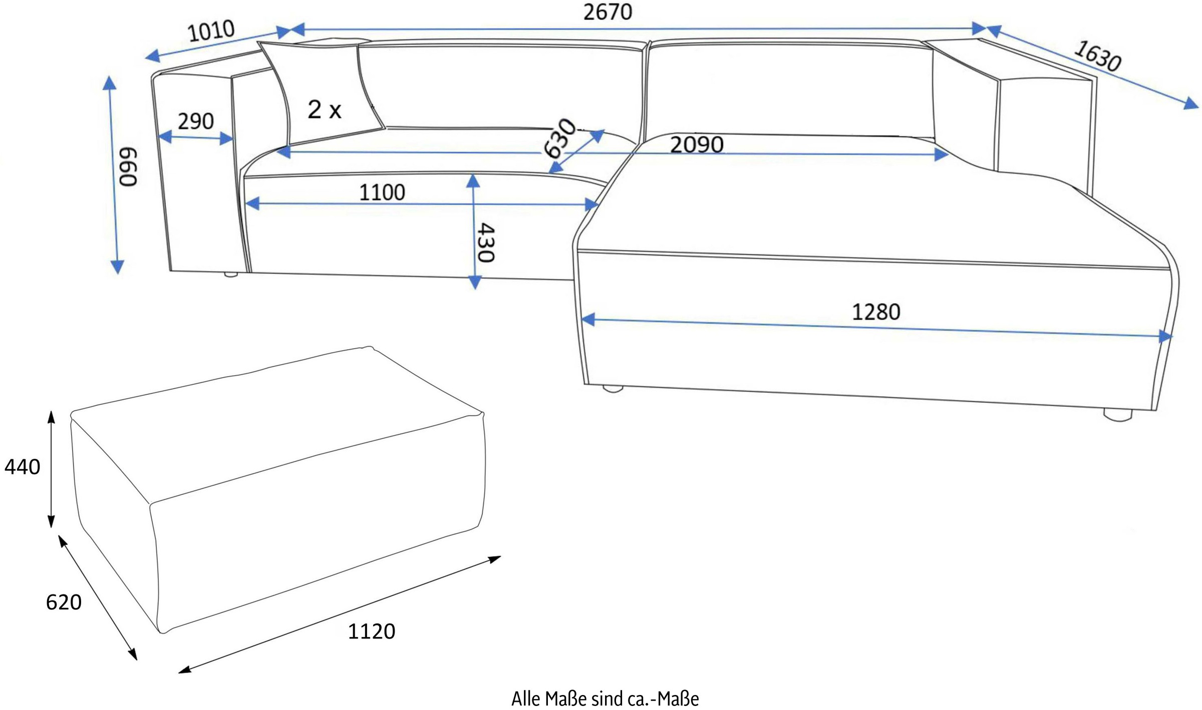andas Polsterecke »BAKELS, Ecksofa-Set mit Hocker, L-Form mit Schlaffunktion«, Ecksofa-Set (incl. Hocker) im trendigen Megacord