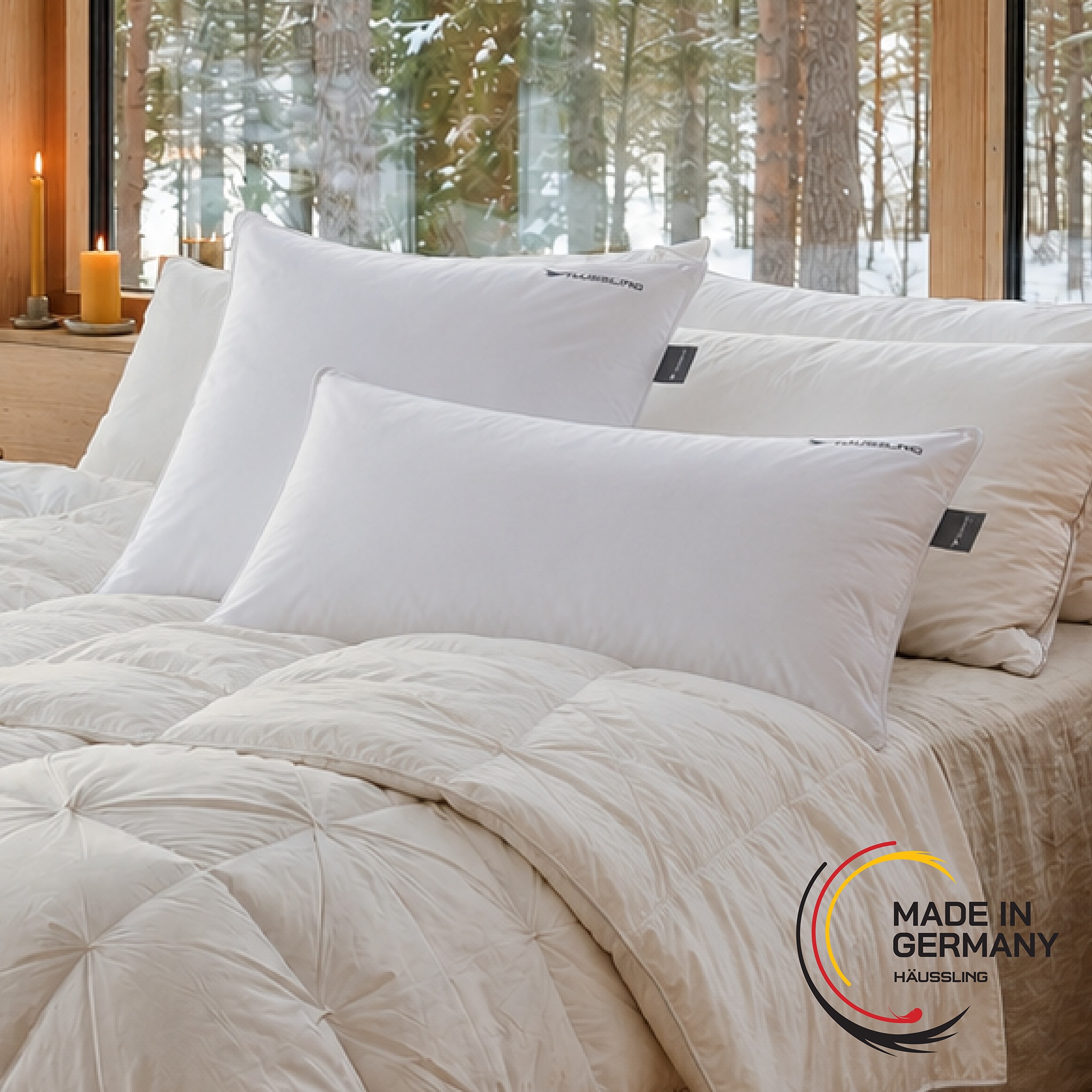 Image of Haeussling Federkopfkissen "Hygge Home Plissee (biobasiert)" Füllung: Weisse neue Federn und Daunen, Klasse I, 70% Federn 30% Daunen 1 Stk. tlg.