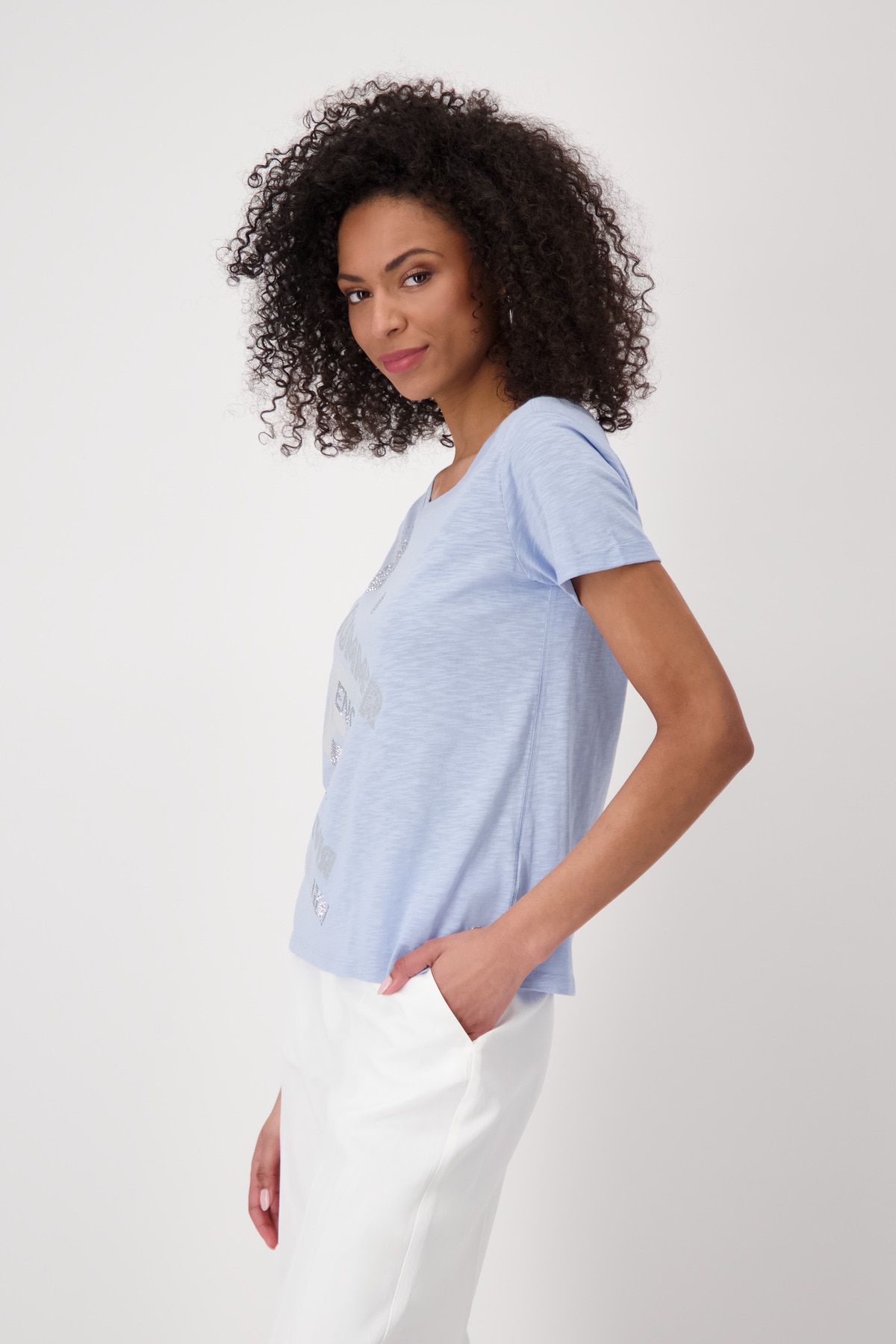 Monari T-Shirt »Shirt Basic Schmuckschrift«, Mit Rundhalsausschnitt