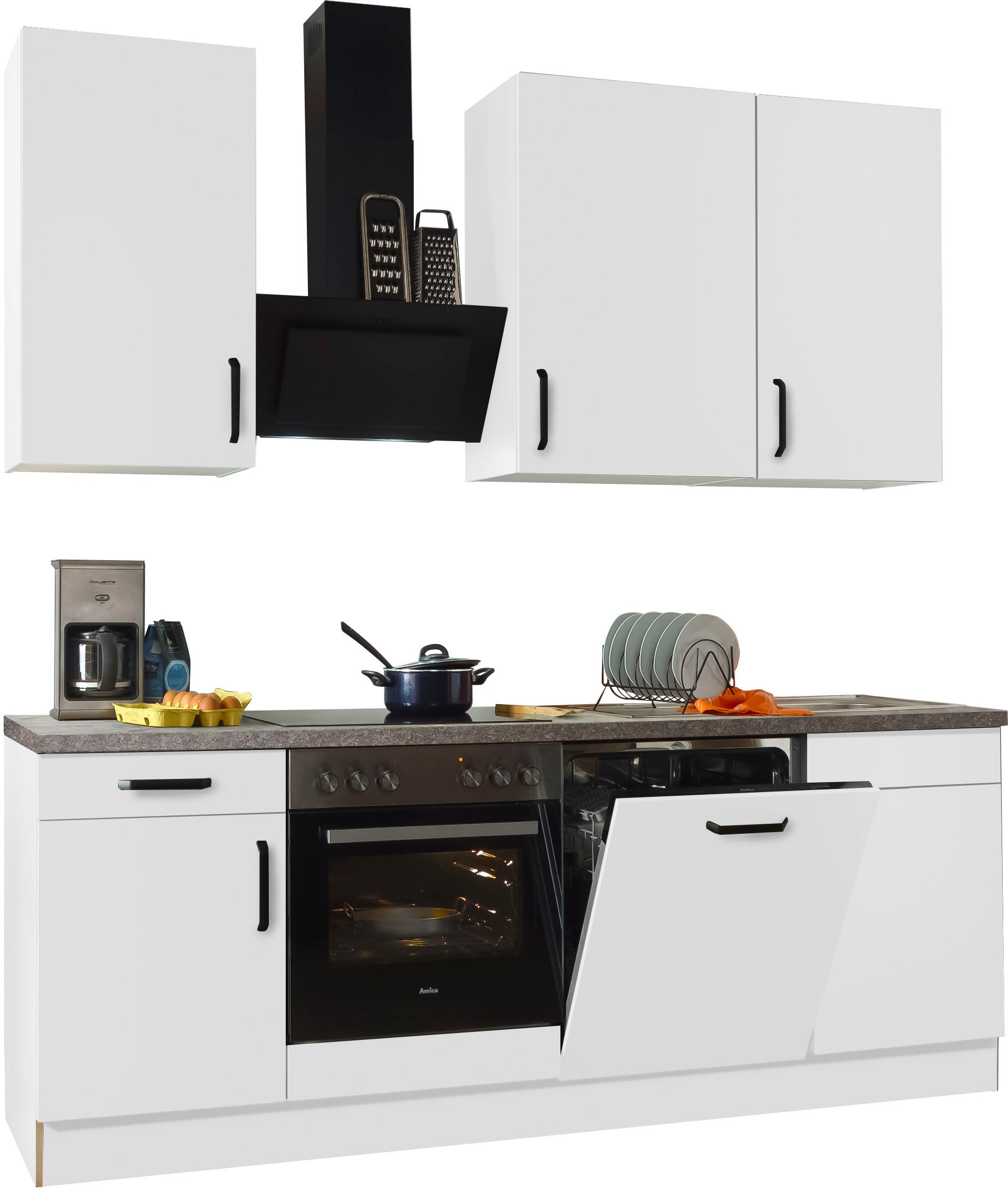 wiho Küchen Küchenzeile »"Simi", wahlweise mit E-Geräten, mit verstellbaren Füssen« Soft-Close-Funktion in Schubkästen und Auszügen, Breite 220 cm