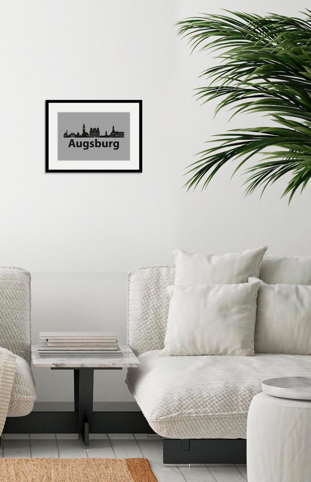 Image of queence Bild "Augsburg Skyline" Deutschland Gebäude Stadt Städte 1 Stk. tlg. HD Premium Poster-Druck inkl. Holzrahmen