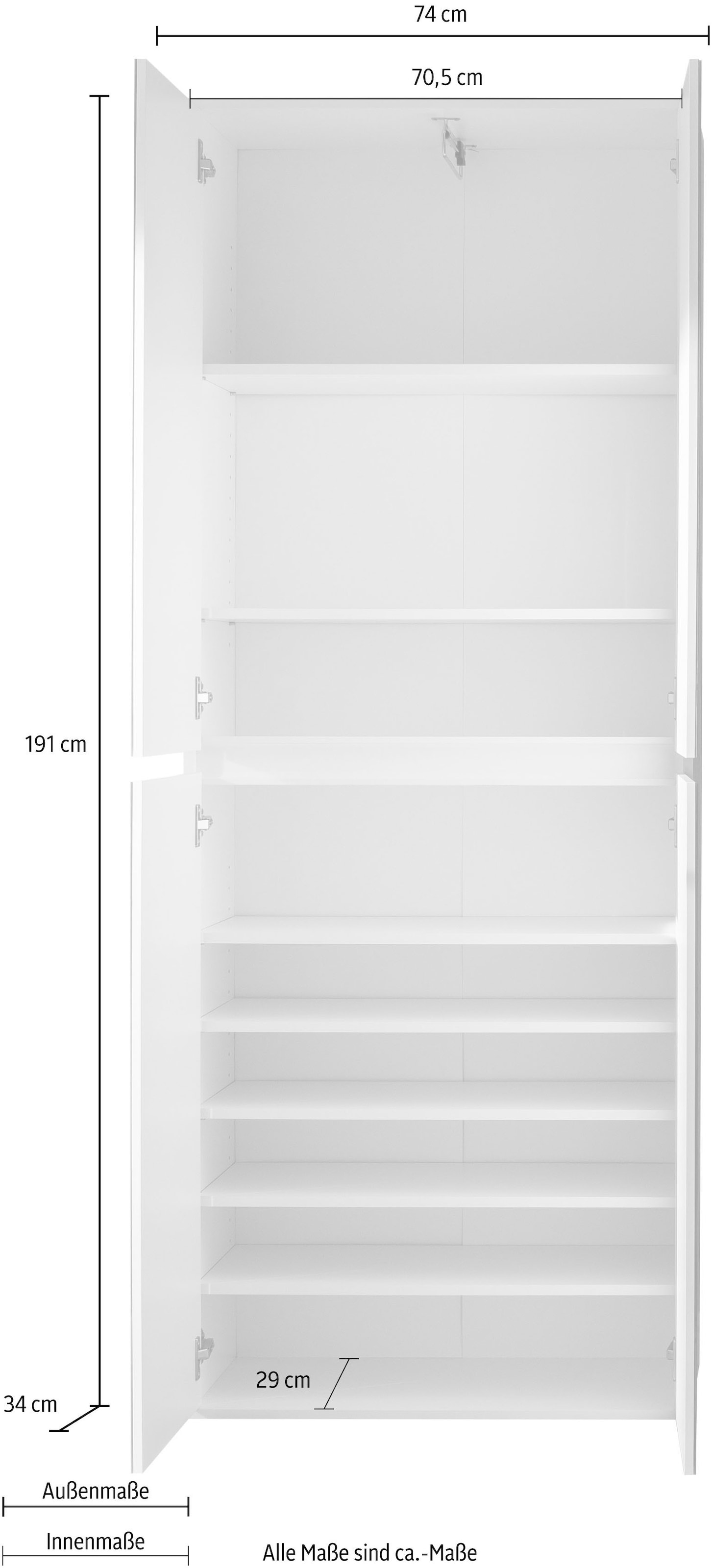 Home affaire Garderobenschrank »Malcesine« Garderobenschrank mit 4 Türen - (B/T/H) 74/34/191 cm