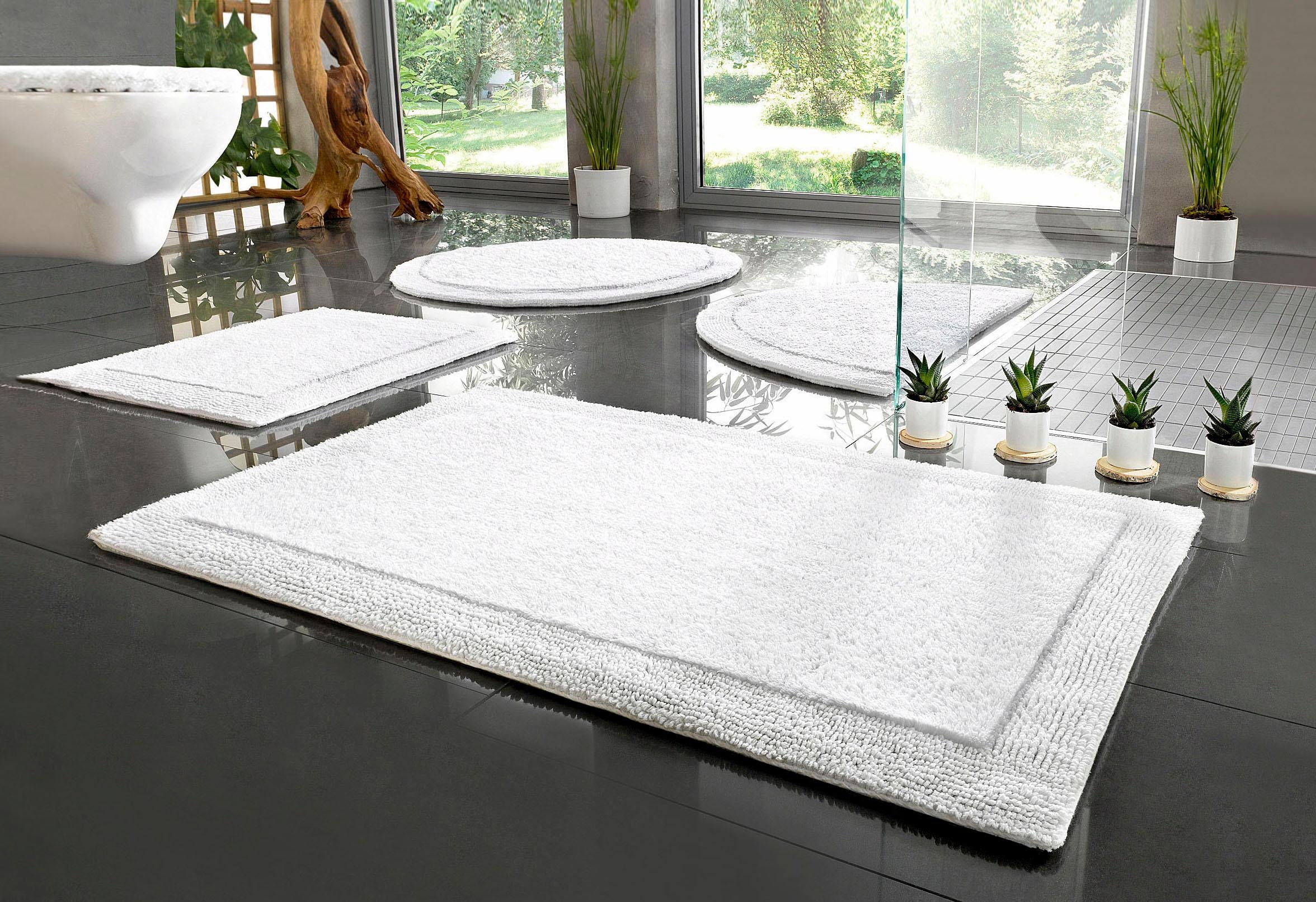 my home Badematte »Kapra, Badvorleger, Badezimmer Teppich«, beidseitig nutzbar-fussbodenheizungsgeeignet-strapazierfähig, mit Bordüre, Badteppich, Badematte, Baumwolle