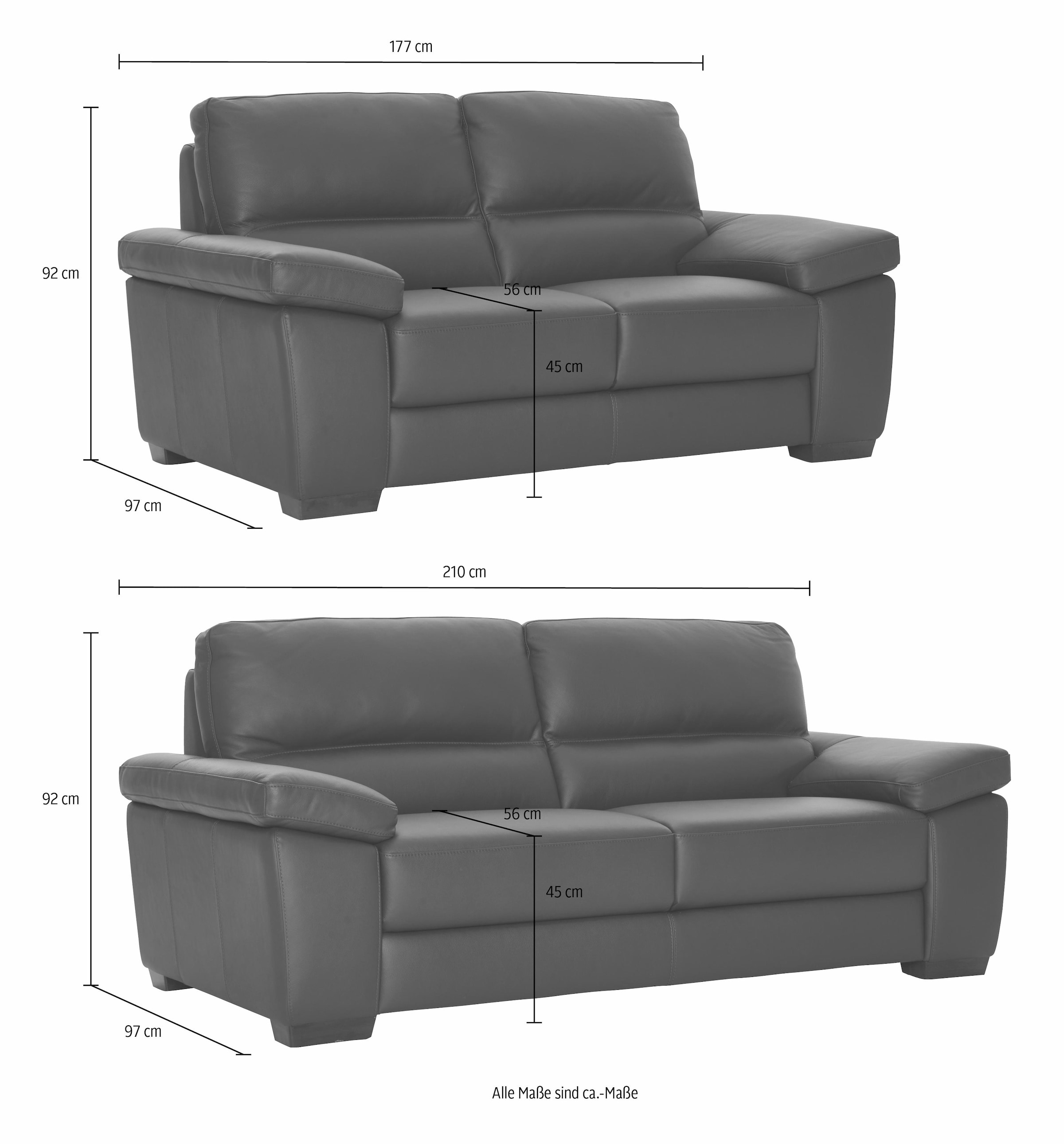 CALIA ITALIA Polstergarnitur »Gaia, extrabequem in moderner, klassisch eleganter Optik«, (Set, 2 tlg.), Ledersofa Garnitur bestehend aus 2-Sitzer und 3-Sitzer