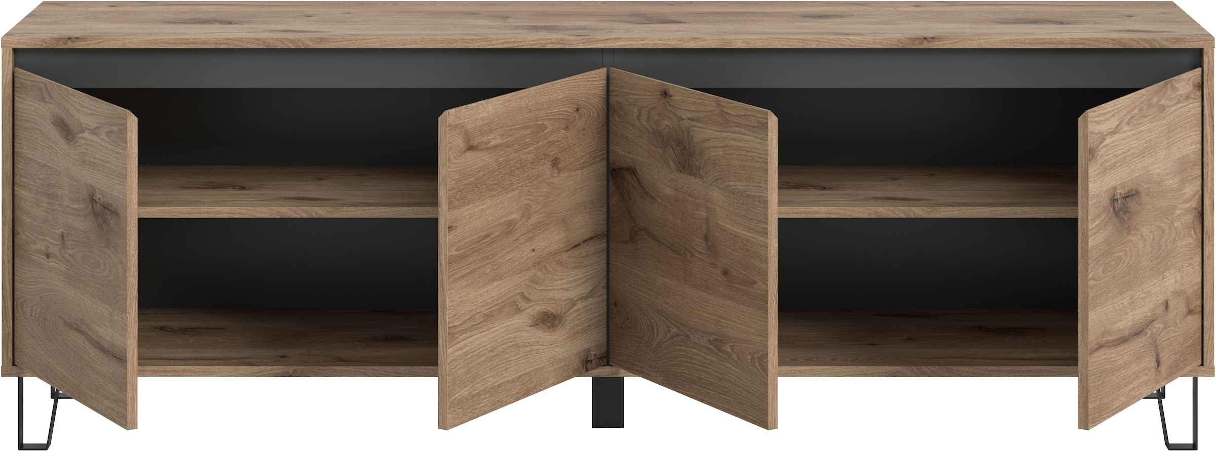 Home affaire Lowboard »BALTIC, Breite 184cm, grifflose Fronten, Metall-Füsse,4 Türen, 4 Fächer« TV-Möbel, TV-Schrank, TV-Lowboard, Mediaboard