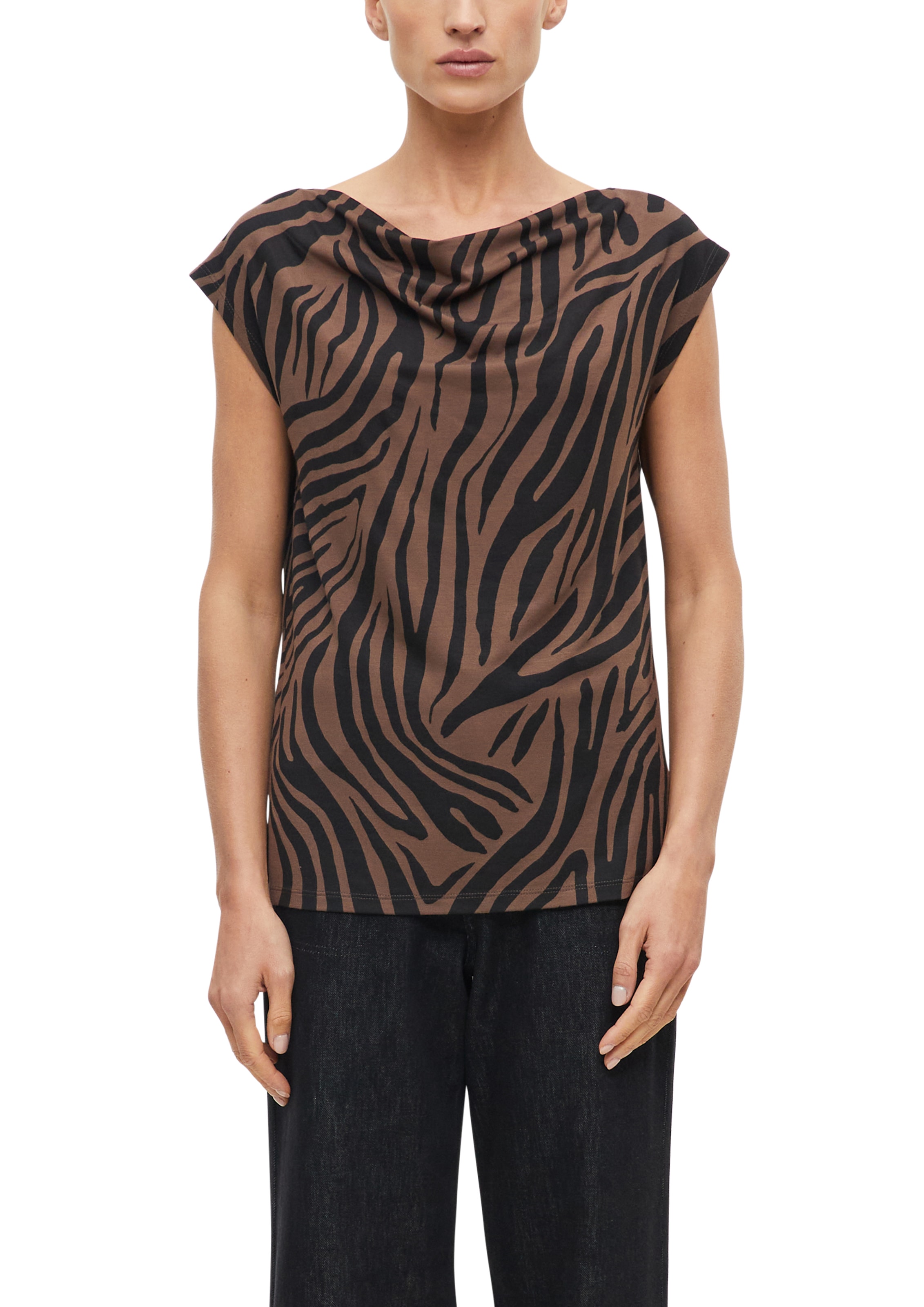 s.Oliver BLACK LABEL Kurzarmshirt Sommerbluse mit Animal-Print / aus Viskose