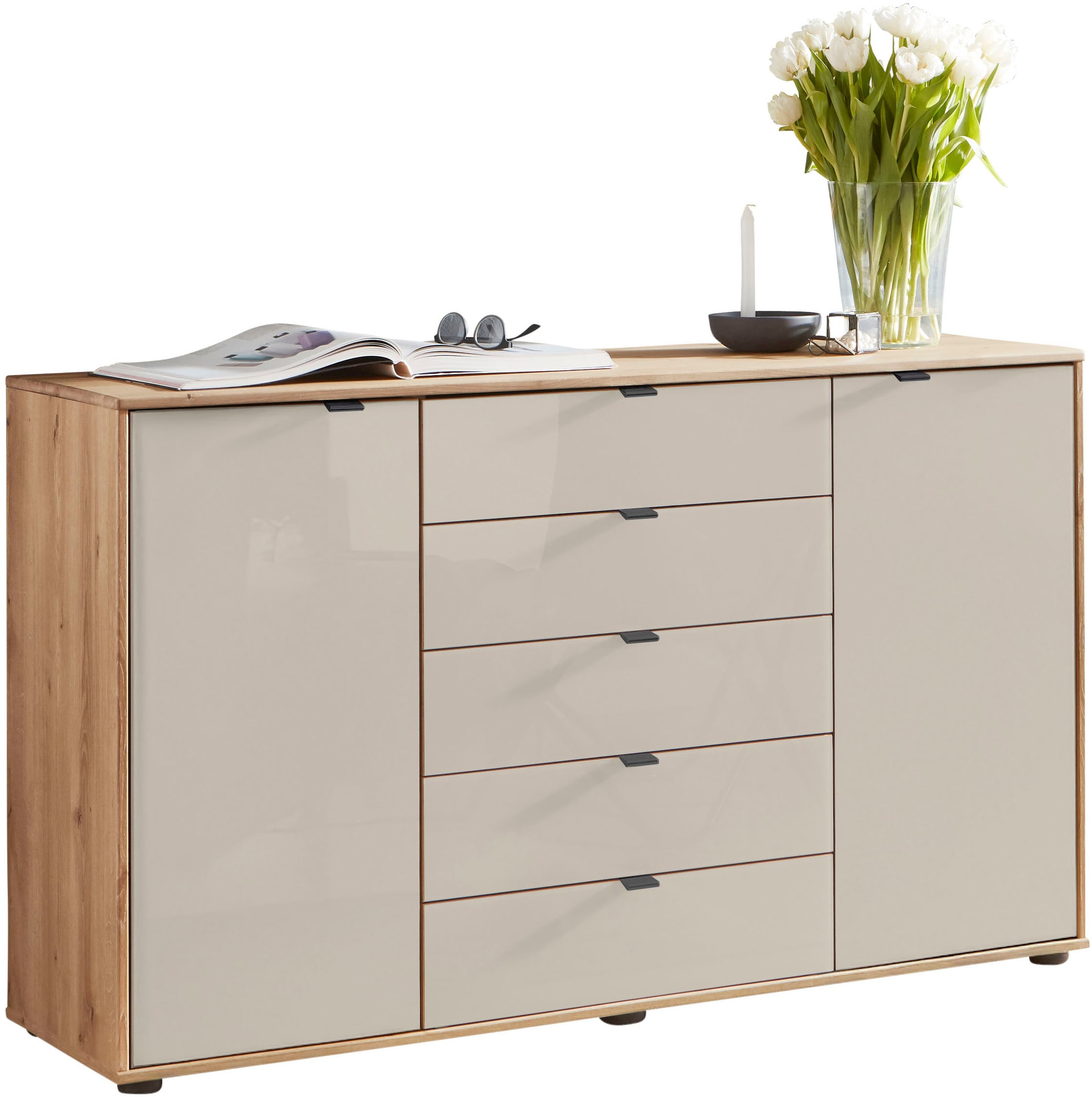 Image of WIEMANN Kombikommode "Cardiff Sideboard, Wäscheschrank, teilmassiv Bianco-Eiche, Schubladen" Kommode 141x86x43 cm, braun, mit Dämpfung, MADE IN GERMANY, verschiedenen Ausführungen, inklusive Einlegeböden