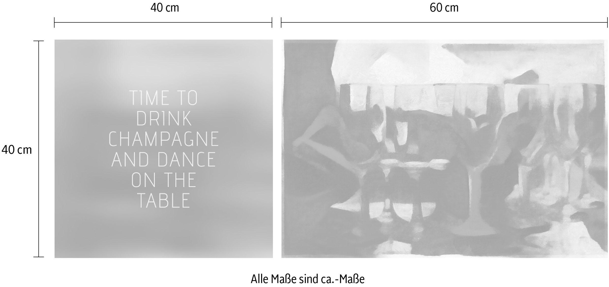 queence Tableau sur toile »Drink & Dance« Set,  Premium-Leinwandstoff, Handarbeit aus Deutschland, Spruch, 2er Set