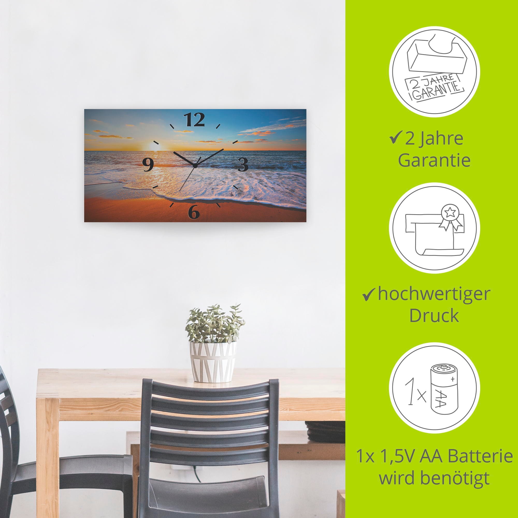 Artland Wanduhr »Sonnenuntergang und das Meer« wahlweise mit Quarz- oder Funkuhrwerk, lautlos ohne Tickgeräusche