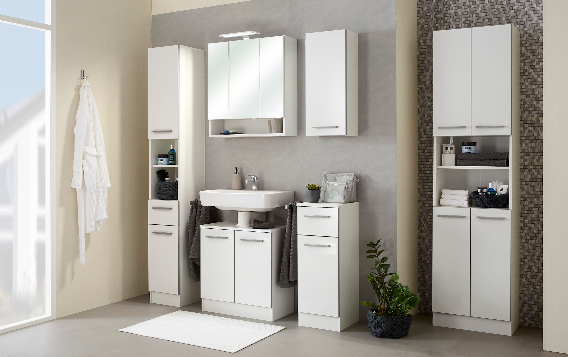 Saphir Waschbeckenunterschrank »Quickset 953 Unterbeckenschrank, 60 cm breit, 2 Türen, Weiss Glanz« Waschbeckenschrank mit Siphonausschnitt, ohne Waschbecken