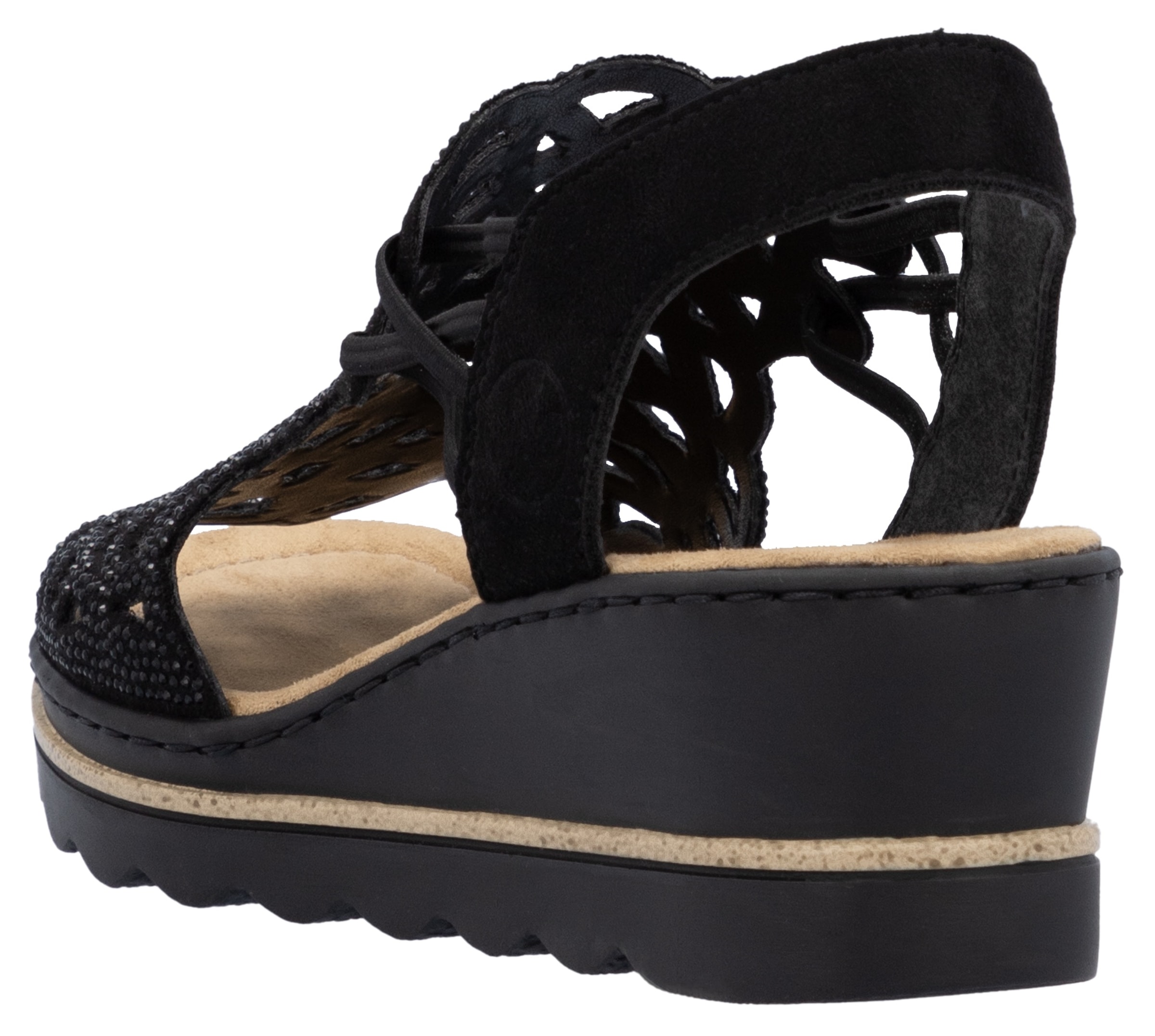 Rieker Sandales compensées  Chaussure d'été, sandale plateforme, chaussure à enfiler avec strass