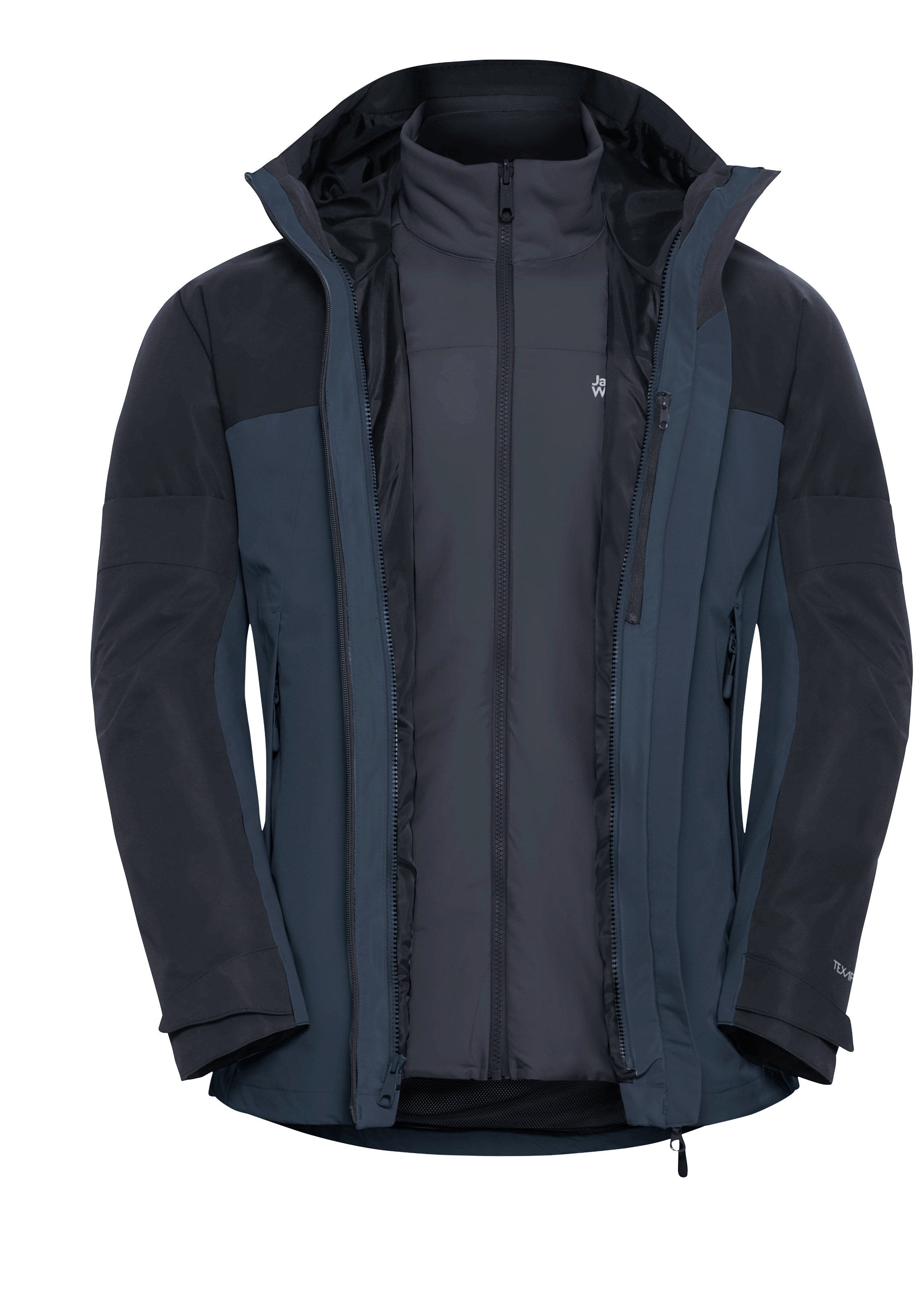Jack Wolfskin Veste fonctionnelle 3 en 1 avec capuche avec capuche à cordon élastique réglable, imperméable, coupe-vent