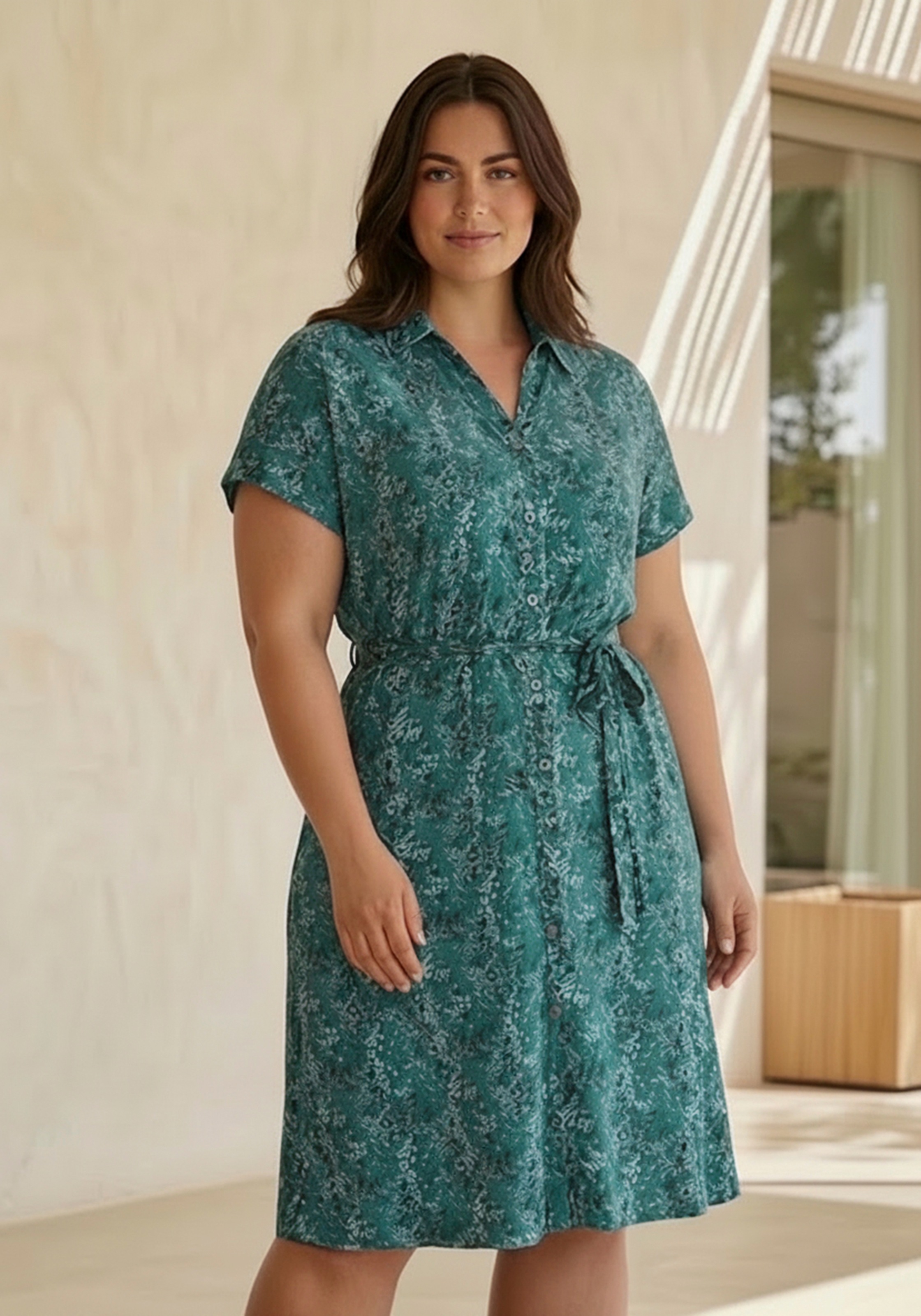 Image of Laura Scott CURVE Jerseykleid "Grosse Grössen" in A-Linie mit Hemdkragen, geblümt