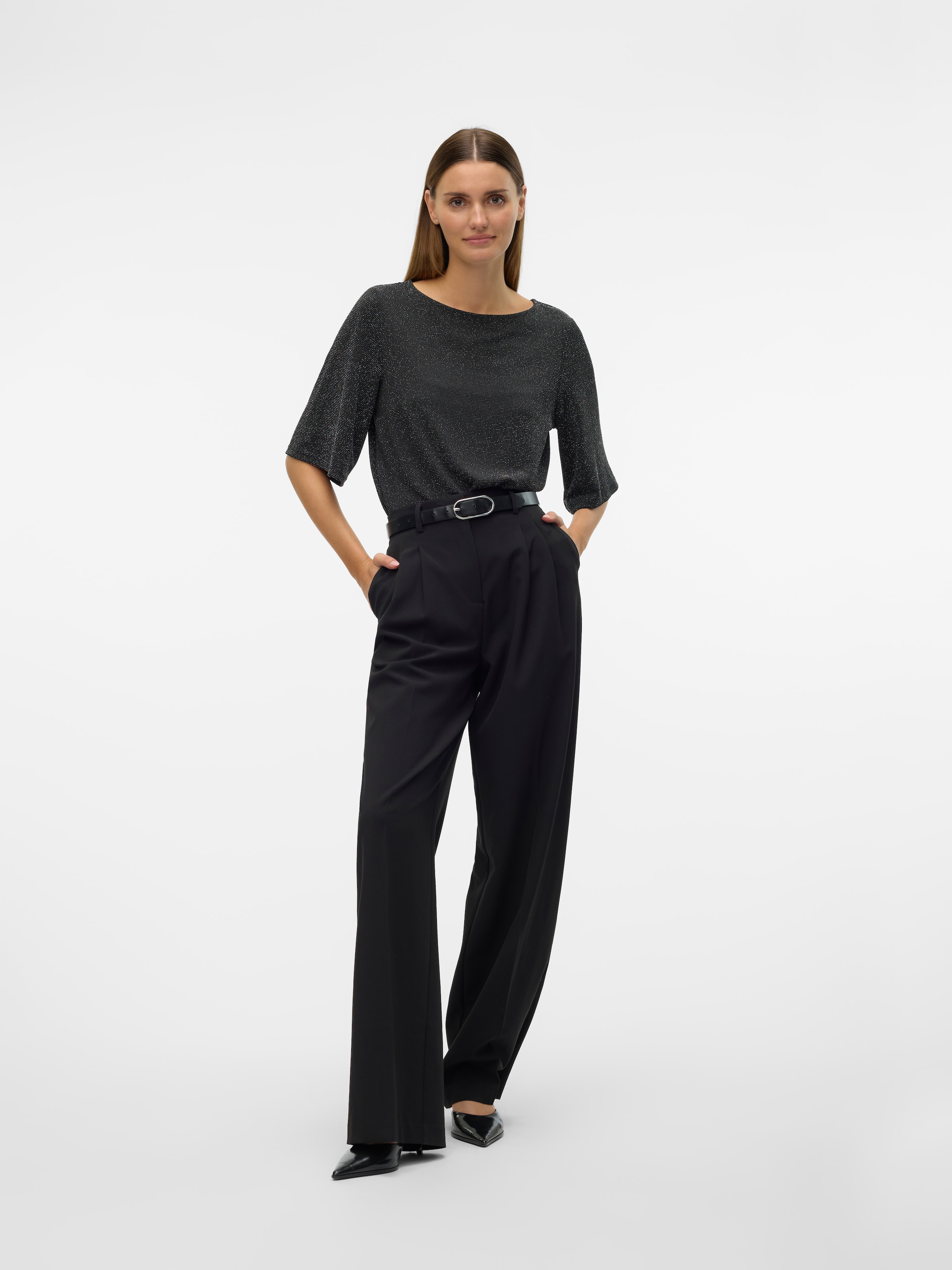 Vero Moda Shirt à col rond »VMKANVA 2/4 GLITTER TOP JRS«, mit Glitzereffekt
