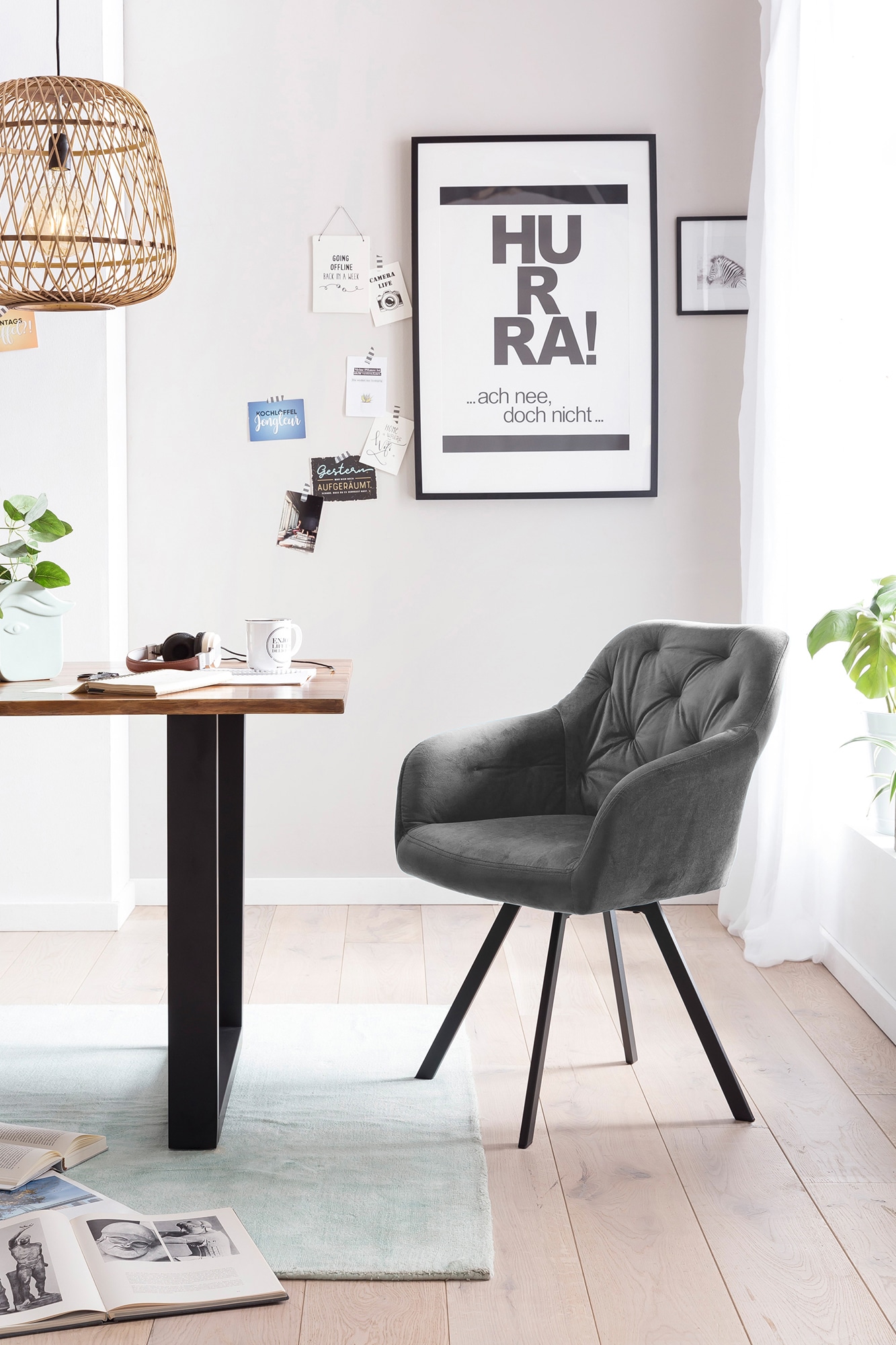 SalesFever Essgruppe, (Set, 5 tlg.), Stühle mit 360° Drehplatte, Tischplatte mit echter Baumkante