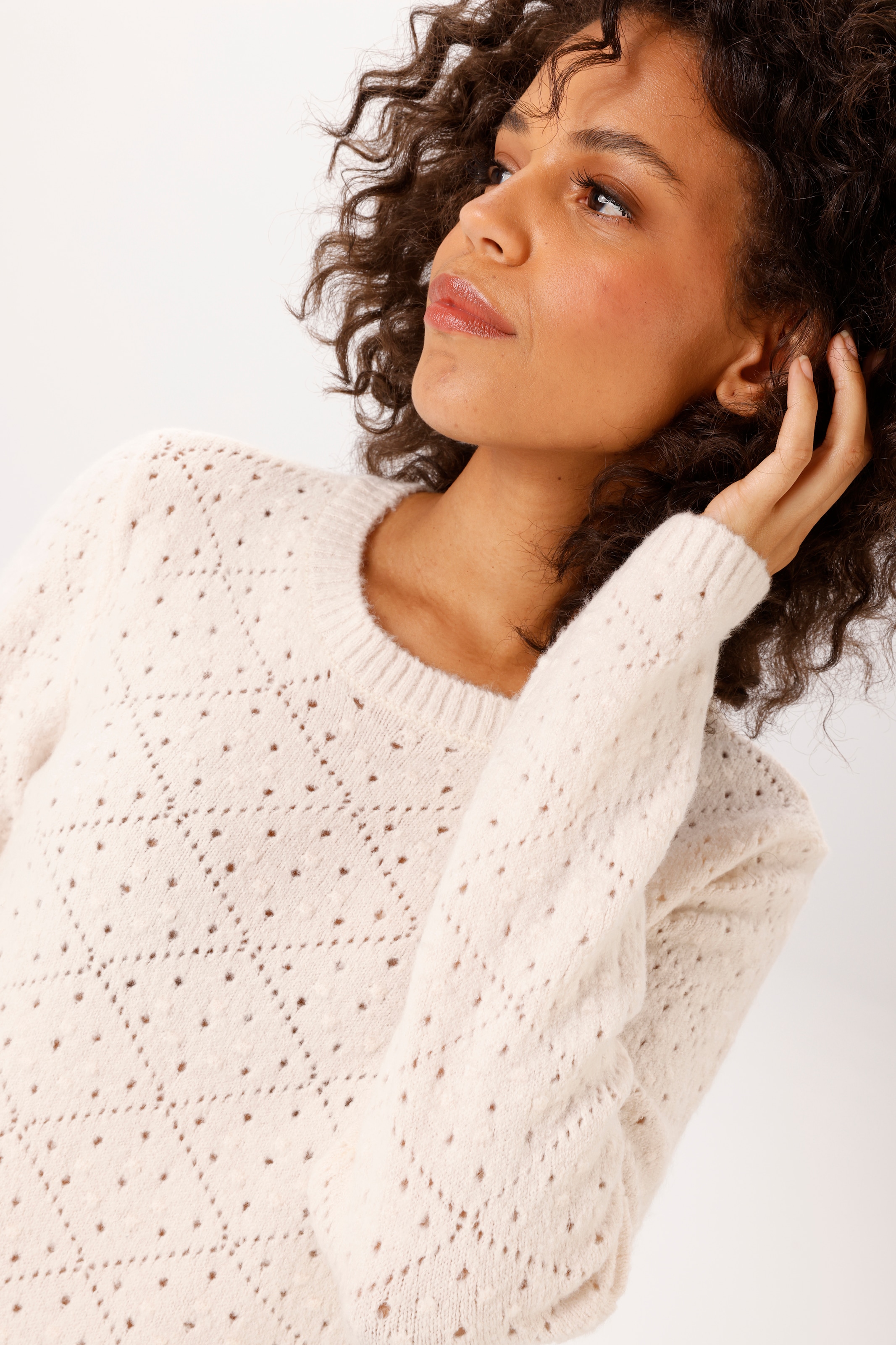 Aniston CASUAL Pull en tricot en motif ajouré avec petits carrés tricotés - NOUVELLE COLLECTION