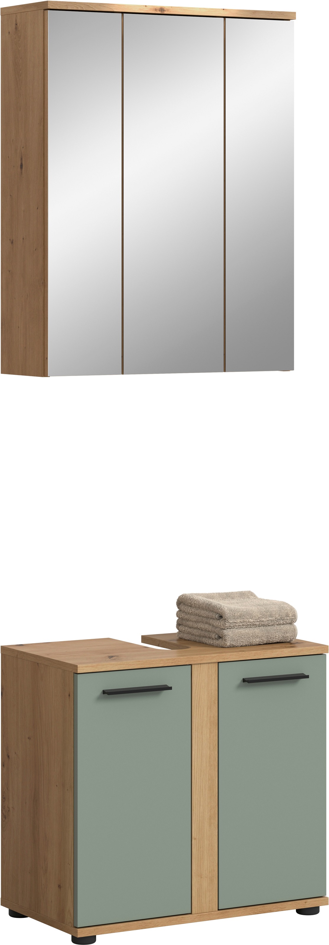 Image of welltime Badmöbel-Set "LUCCA, 2- teilig, Waschbeckenunterschrank, Spiegelschrank" Set, bestehend aus: 1x Waschbeckenunterschrank & 1x Spiegelschrank, 2 Stk. tlg.