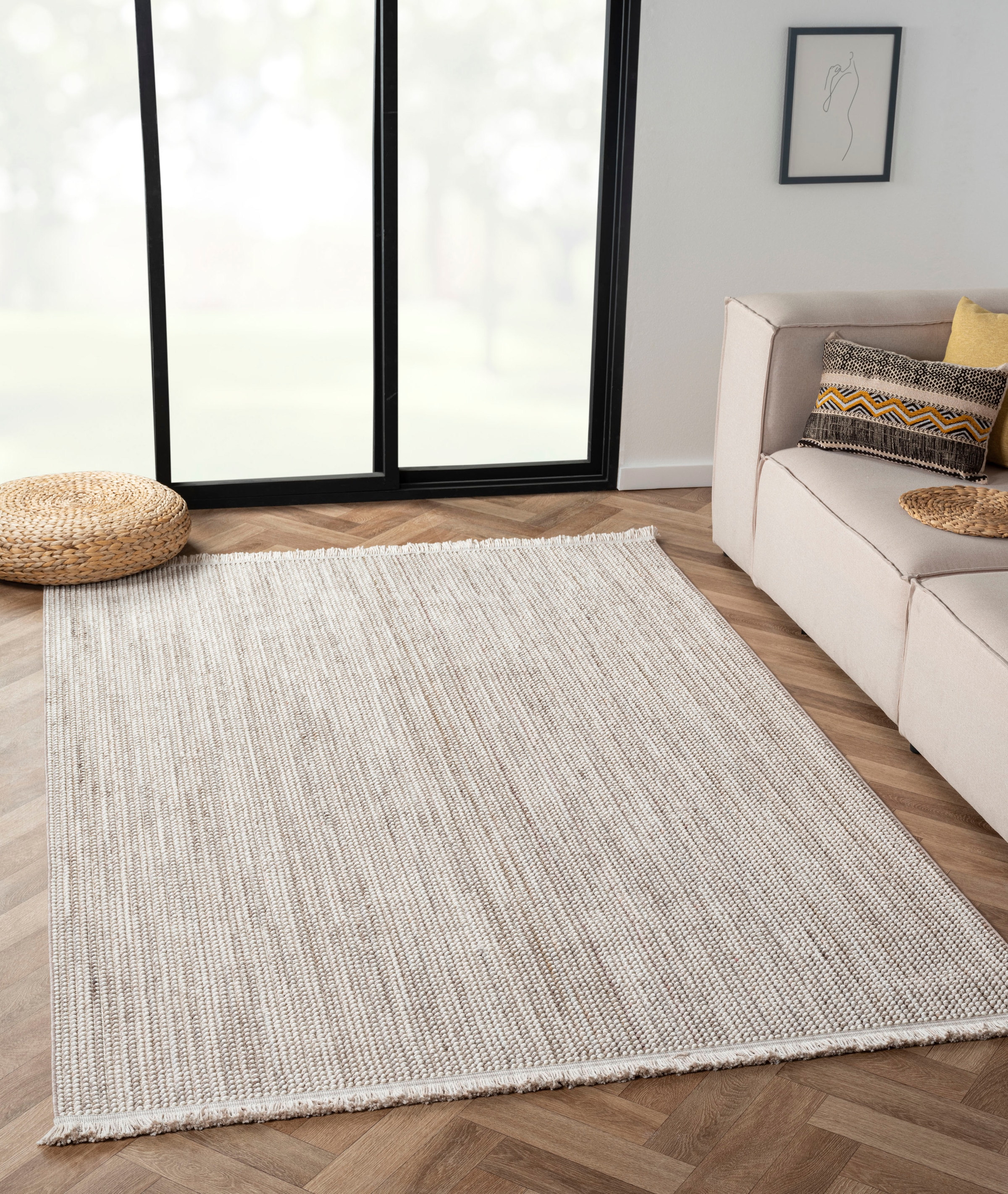 Image of Myflair Möbel & Accessoires Teppich "Ava" rechteckig 7 mm Höhe Uni Farben, meliert, Sisal-Optik, auch in rund erhältlich, mit Fransen