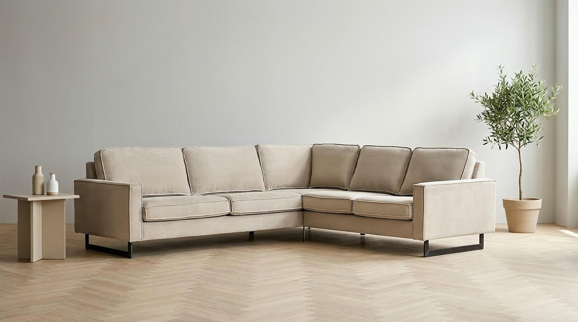 Home affaire Canapé d'angle »Pinto, XXL, 250/290 cm, langer Schenkel, Ottomane« Cord, Chenille, Lederoptik, mit Keder, Metallfüsse, Wellenunterfederung
