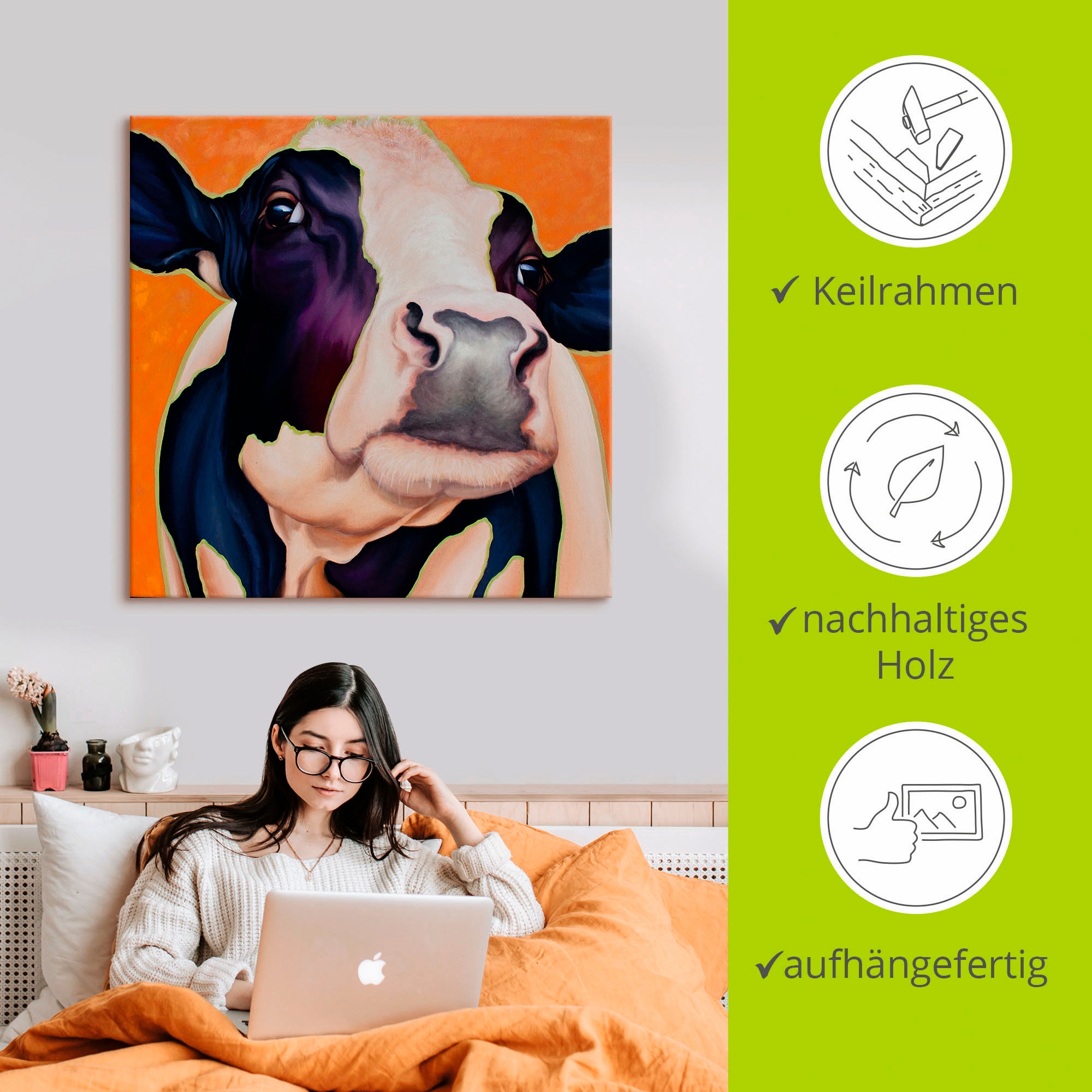 Artland Tableau sur toile »Kuh Rosa« 1 cuis tlg. auf Holzrahmen gespannt