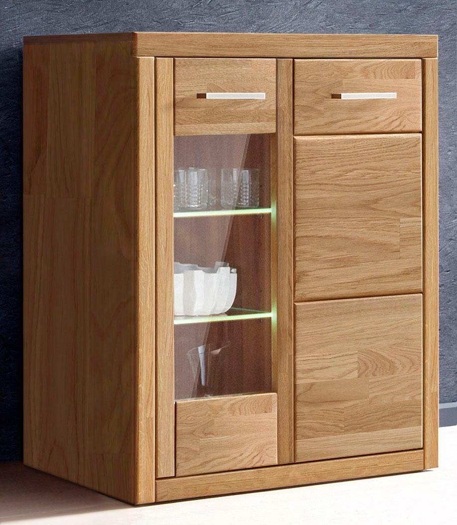 Image of GOODproduct Vitrine "LOGO68, Einlegeboden verstellbar,1Glastür, Wohnzimmer, Stauraum, geölt" B/T/H:90/42/100cm,Front Eiche massivholz,6 Fächer, Griffe silberfarben