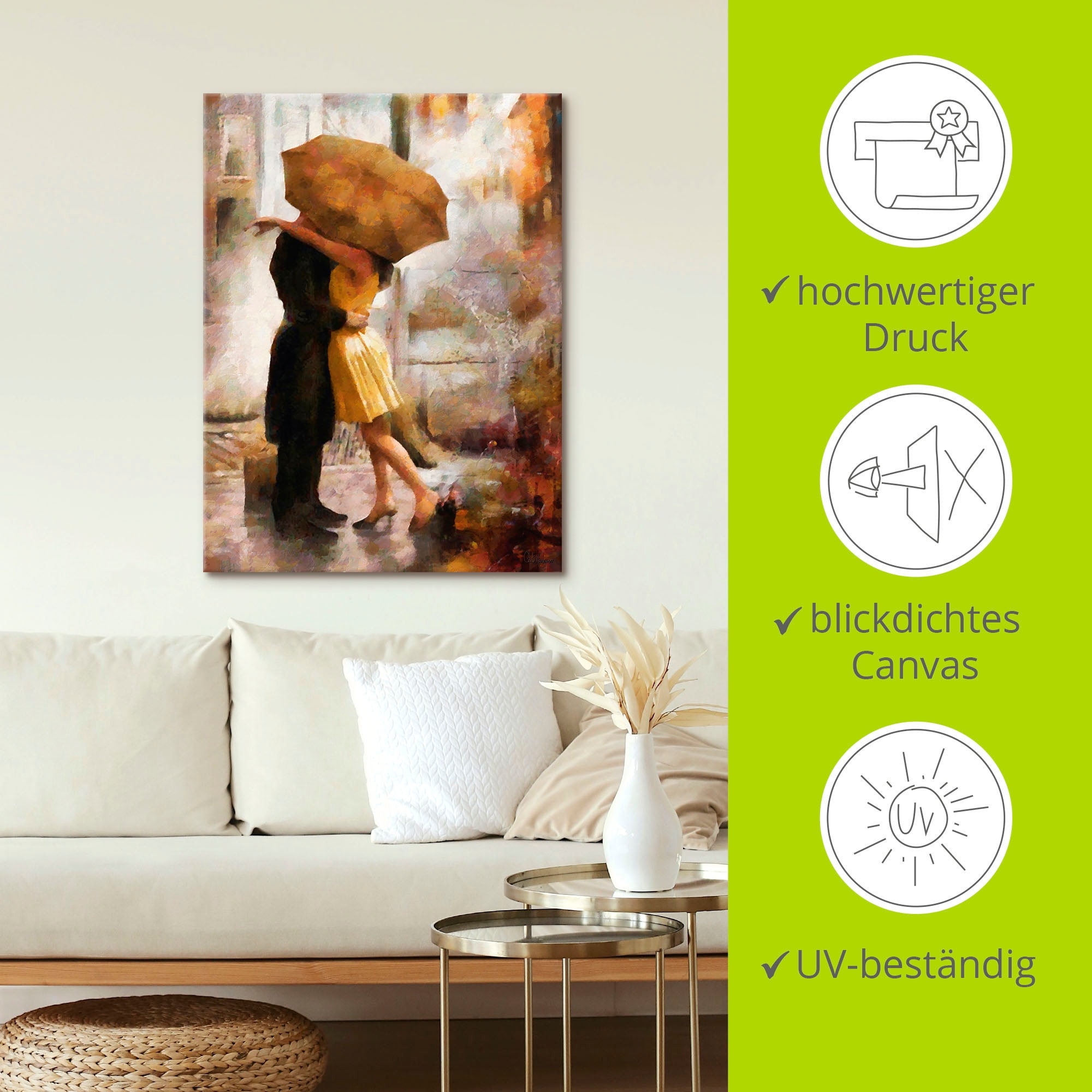 Artland Wandbild »Kuss unter Regenschirm«, Bilder von Liebespaaren, (1 St.), als Leinwandbild, Poster in verschied. Grössen