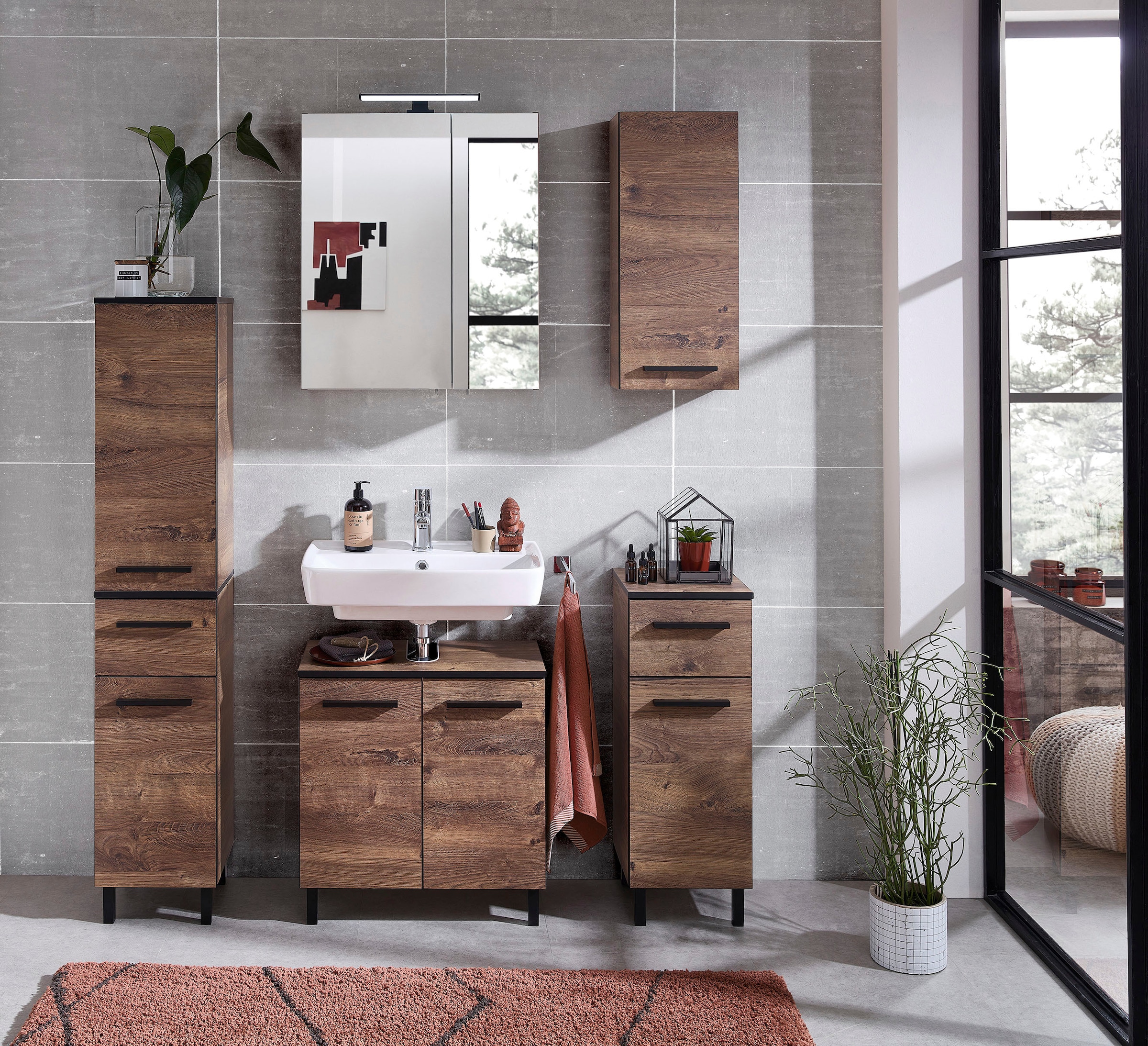 Saphir Hängeschrank »Quickset 374 Wand-Badschrank, 1 Tür, 2 Einlegeböden, inkl. Türdämpfer« Badezimmer-Hängeschrank, 30 cm breit, Eiche Ribbeck quer Nachbildung
