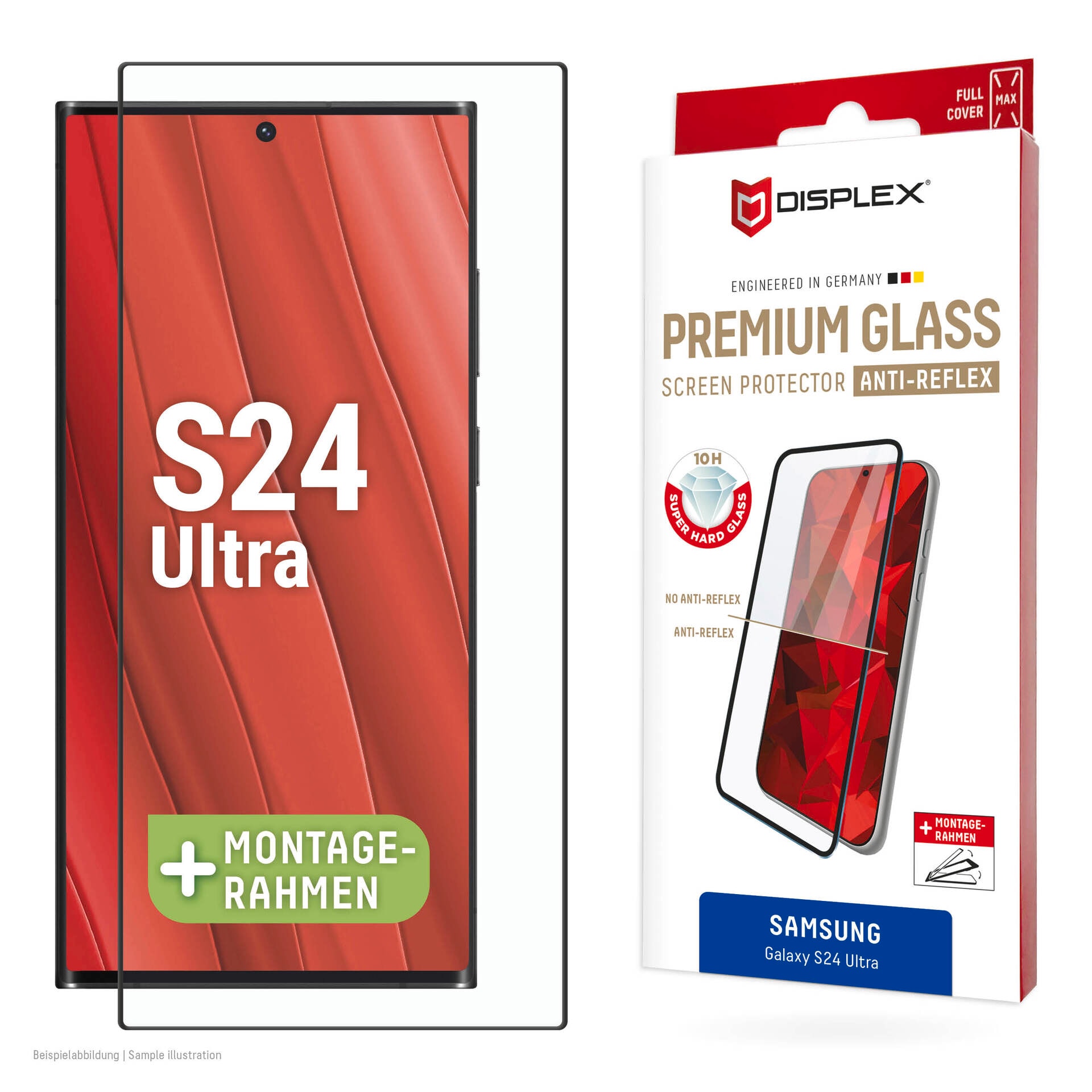 Displex Displayschutzglas "Premium Glass Full Cover Anti-Reflex" für Samsung Galax S24 Ultra 1 Stk. tlg. Displayschutzfolie, Schutzfolie, Bildschirmschutz, kratz- & stossfest