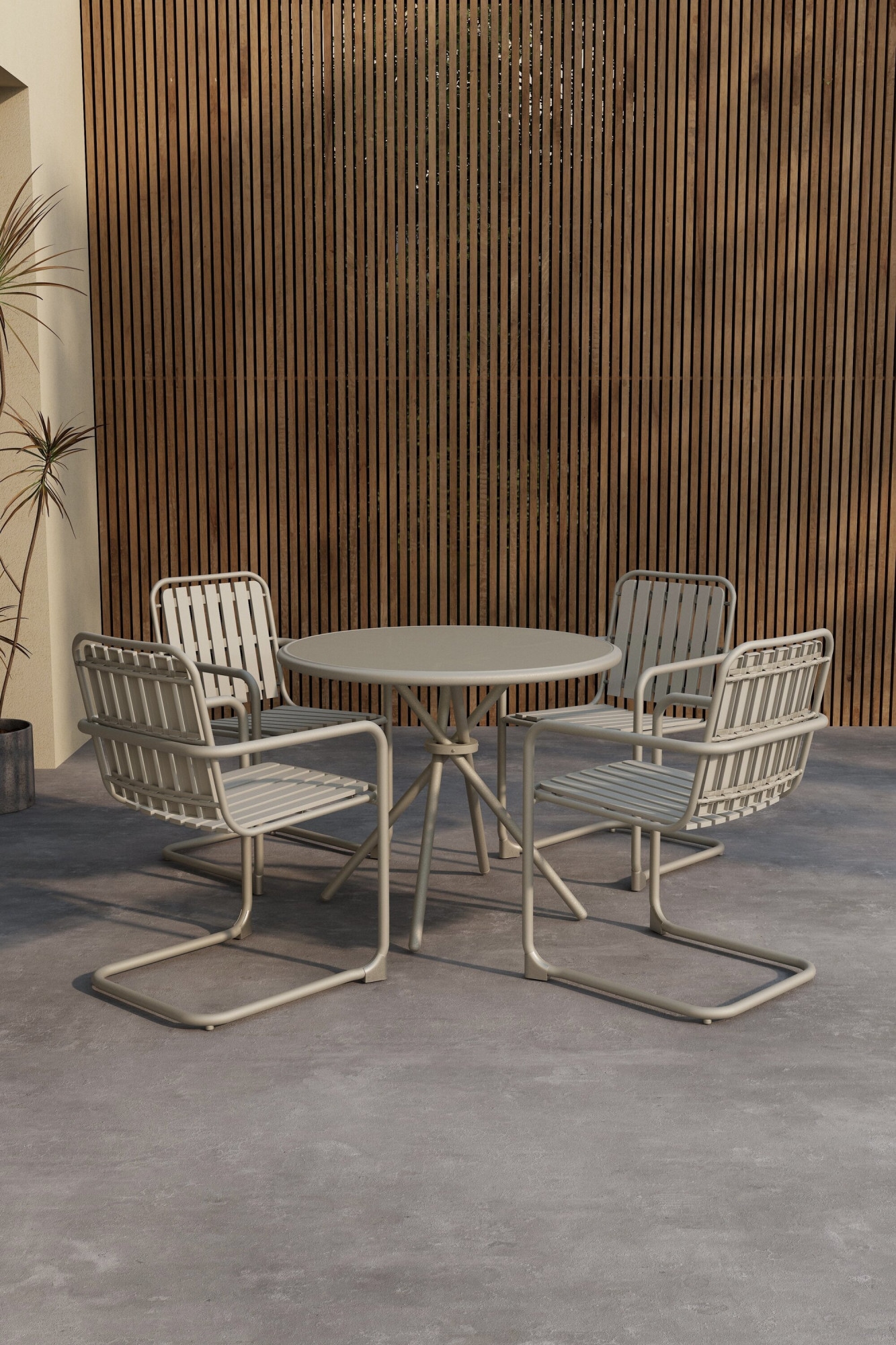 Venture Home Salon de jardin »Chios, runde Essgruppe für 4 Personen, Aluminium + Sicherheitsglas« Outdoorset, beige, wetterfest, transparente Tischplatte, modern