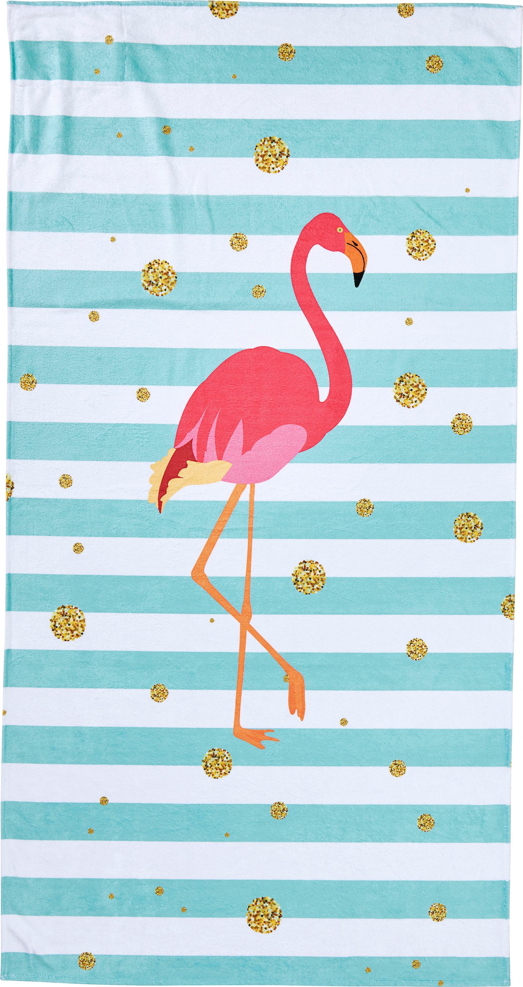 Strandtuch »Flamingo«, (1 St.), gestreift & Motiv, mit Reisverschluss-Tasche für...