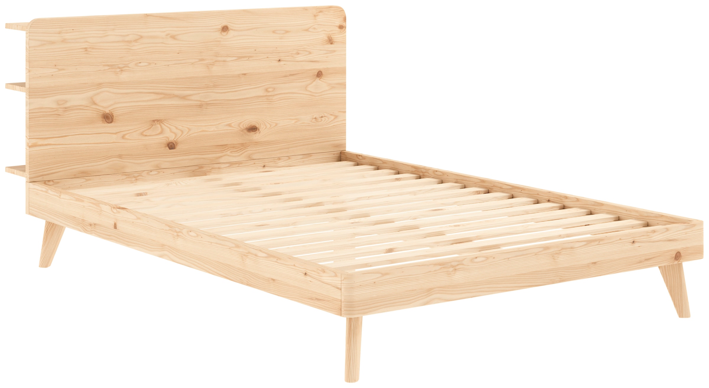 Image of Karup Design Bettgestell "RETREAT BED" aus Kiefer massiv mit Lattenrost, Kopfteil mit 3 Ablagen