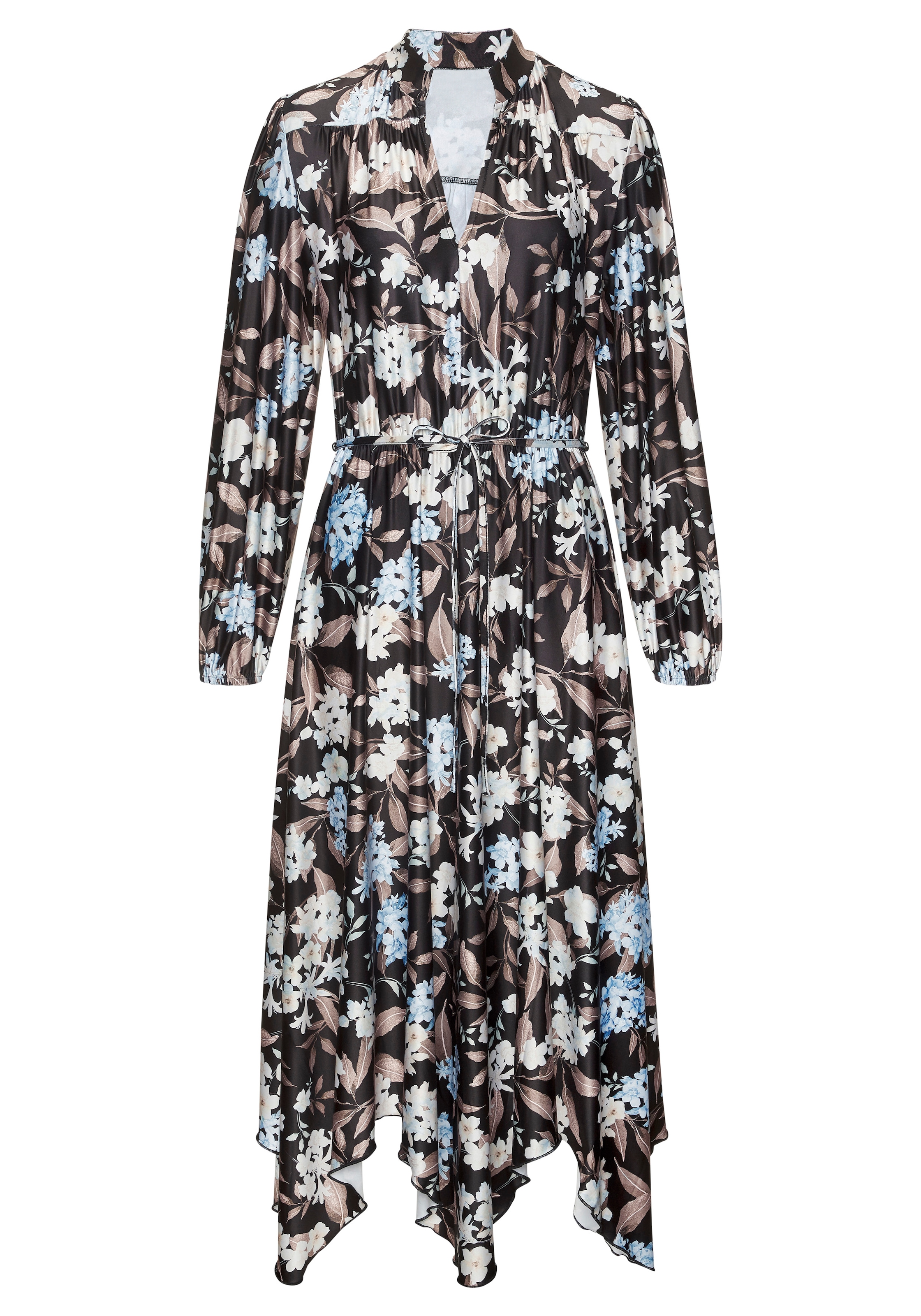 LASCANA Robe midi »aus bügelfreier Qualität mit Blumendruck« Sans poches robe d'été élégante et festive, robe imprimée cintrée, robe en jersey