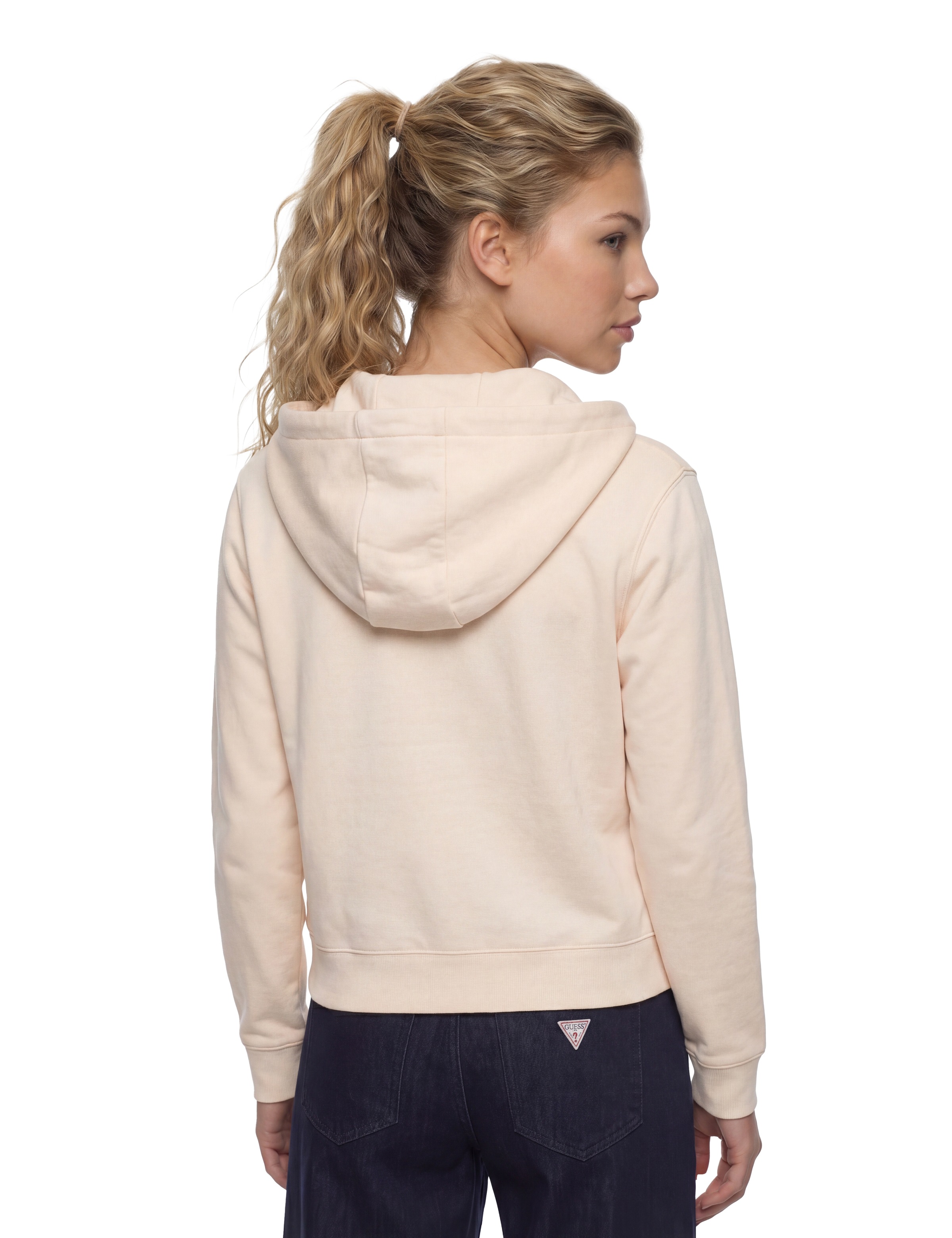 Guess Kapuzensweatjacke »SOFIA ZIPPER SWEATSHIRT« mit Logostickerei, Baumwollmix