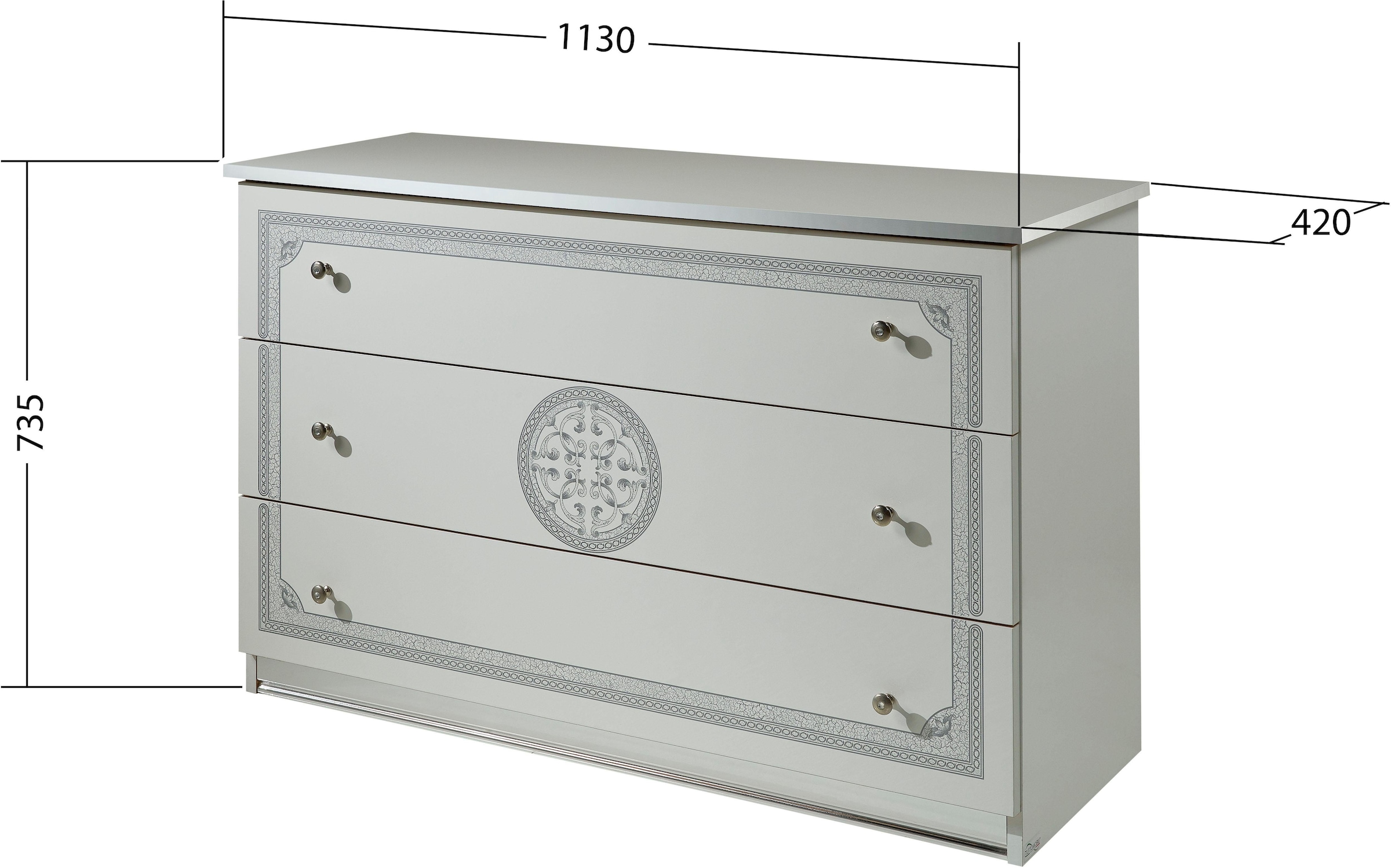 INOSIGN Schubkastenkommode »Greta, aus FSC-zertifiziertem Holzwerkstoff mit Dekor im Klassikstil«, (Masse (B/T/H): 113/42/73,5 cm), mit 3 Schubladen, soft-close-Funktion, Made in Italy