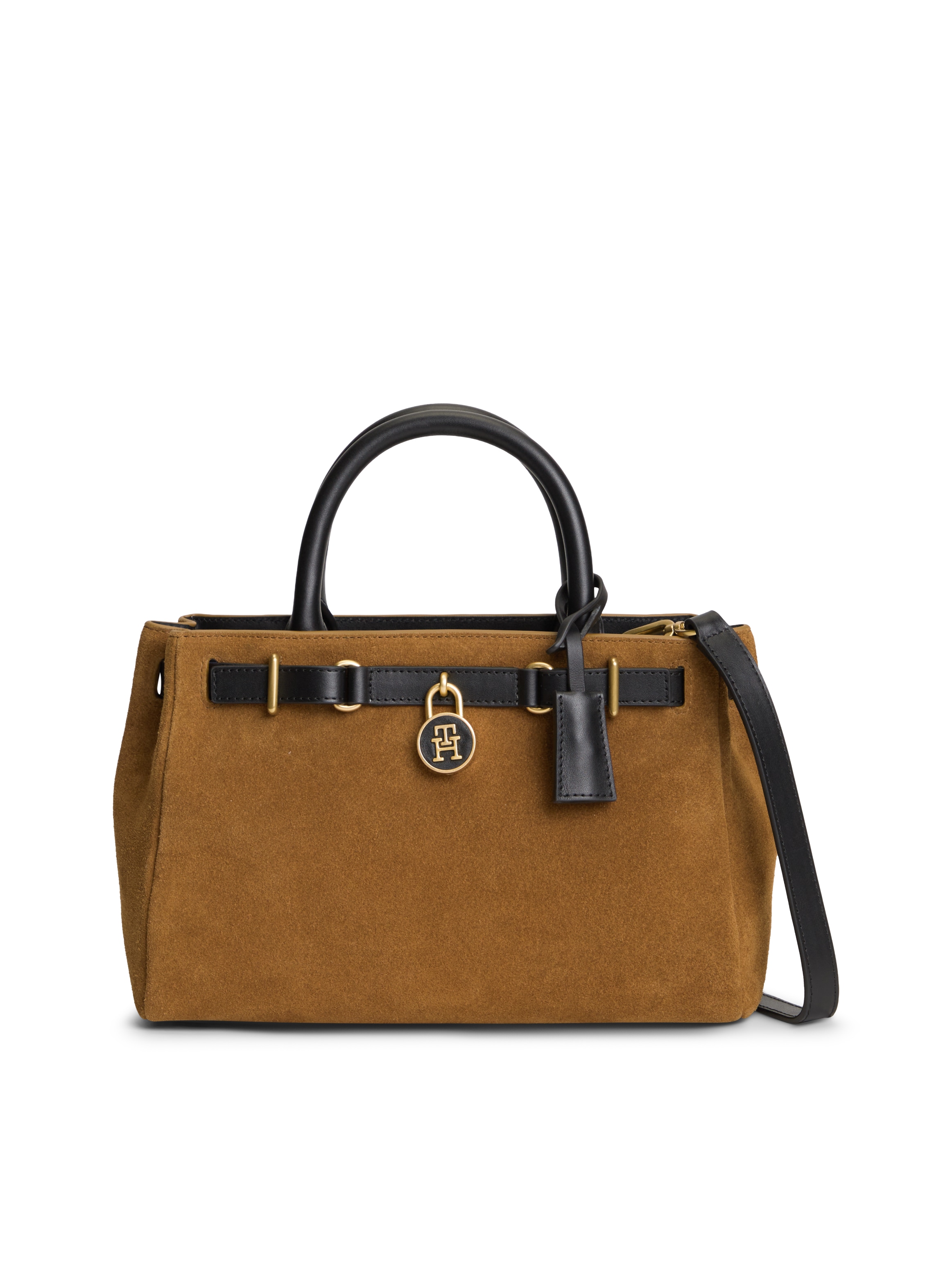 Image of Tommy Hilfiger Handtasche "AMERICAN ICON MINI TOTE SUEDE LE" Damen Schultertasche, Umhängetasche mit TH-Schloss-Schmuckanhgänger