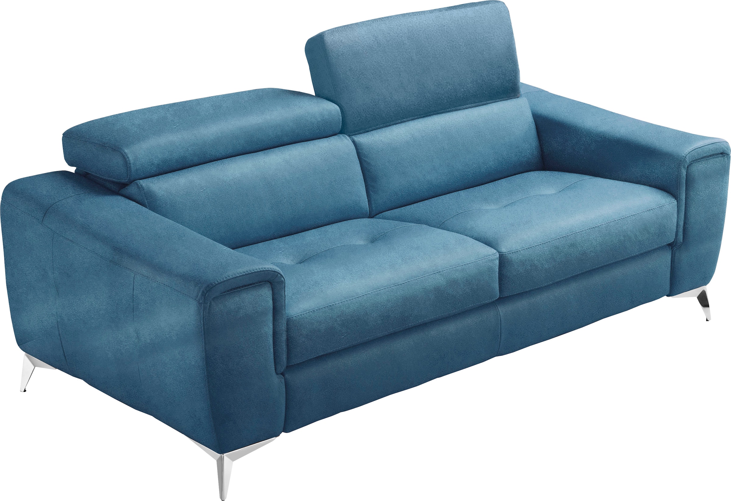 Image of Egoitaliano Schlafsofa "Francine Designsofa, Loungesofa mit Dauerschlaffunktion, Breite 233 cm" Bettfunktion, Luxus-Microfaser Lederoptik, ozeanblau, Fussfarbe chrom