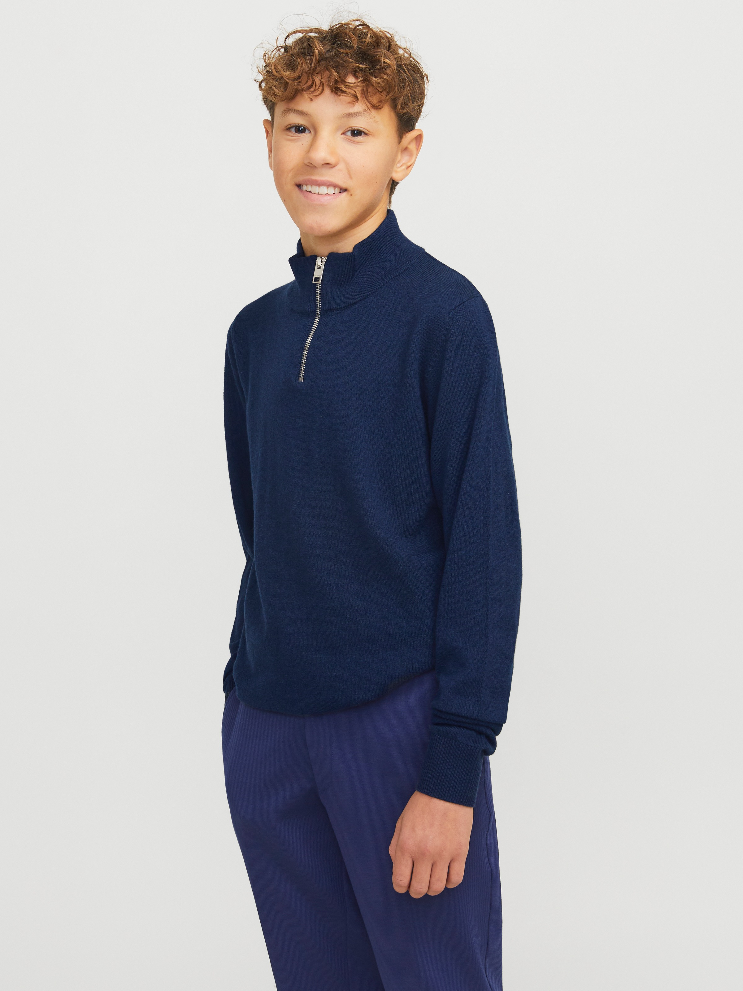 Image of Jack & Jones Junior Troyer "JJEEMIL KNIT HALF ZIP NOOS JNR" Baumwollmischung, regular fit