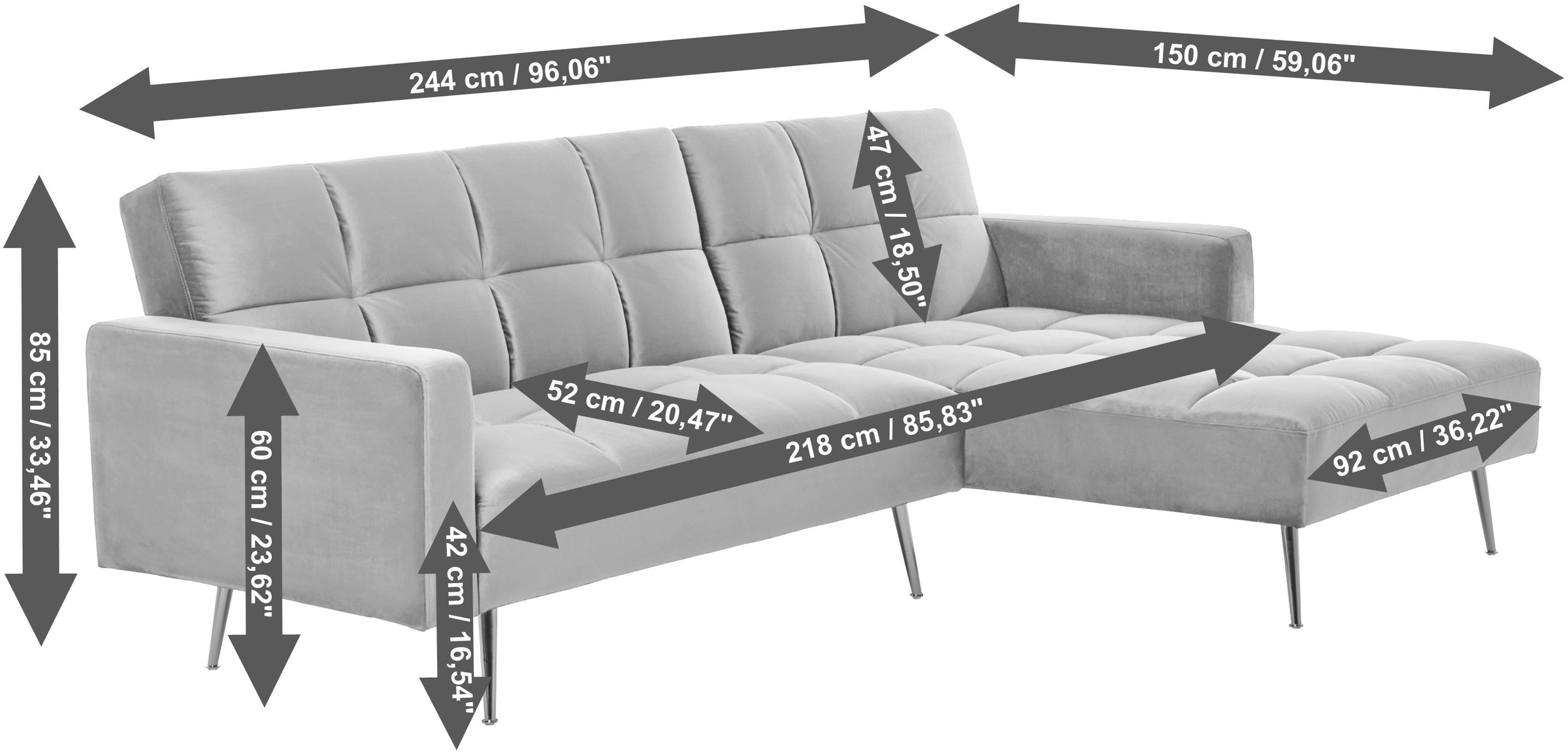 Jahnke Canapé d'angle »CHILLAX POSH CORNER« avec fonction couchage, montage réversible, 244 x 150 cm
