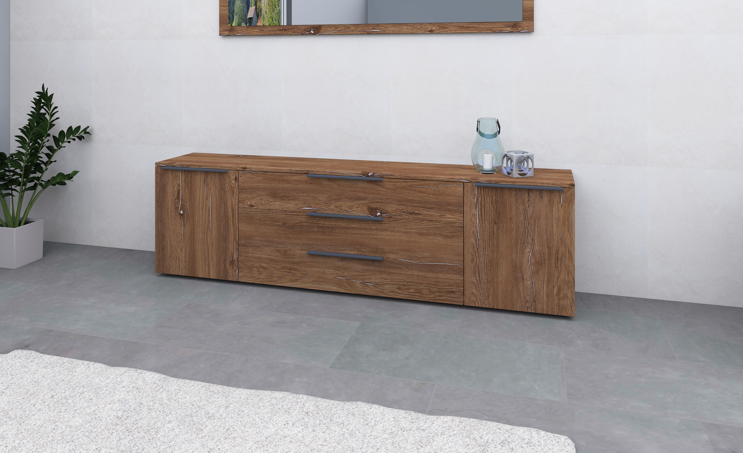 Image of borchardt Möbel Sideboard "Tom, Kommode Breite 200cm, hängend oder stehend mit Metallgriffen" 2 Türen 3 Schubkästen, verstellbare Einlegeböden