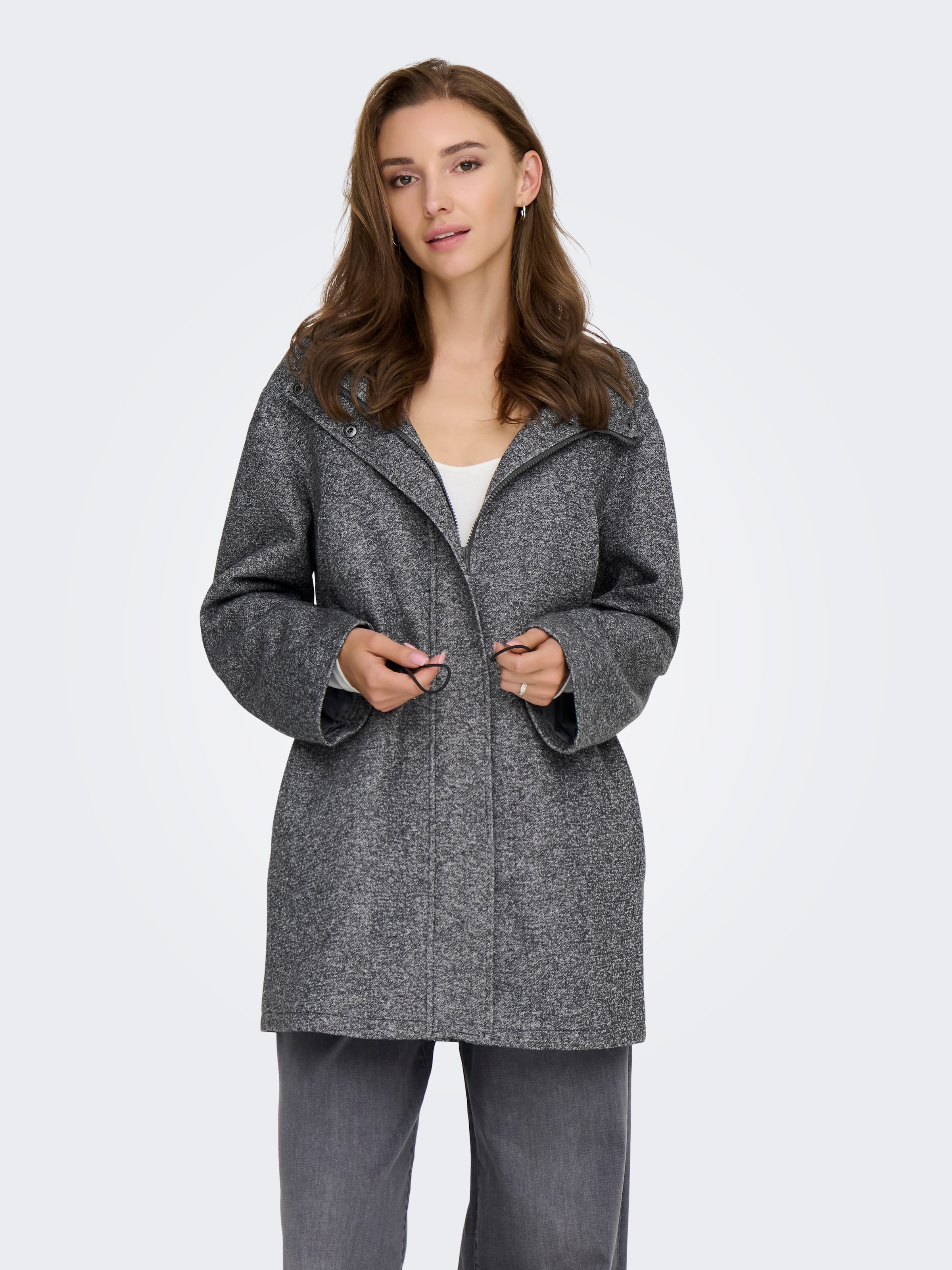 Image of ONLY Kurzmantel "ONLSEDONA LIGHT HOOD COAT OTW CC" verdeckter Reissverschluss, Kapuze, tailliert