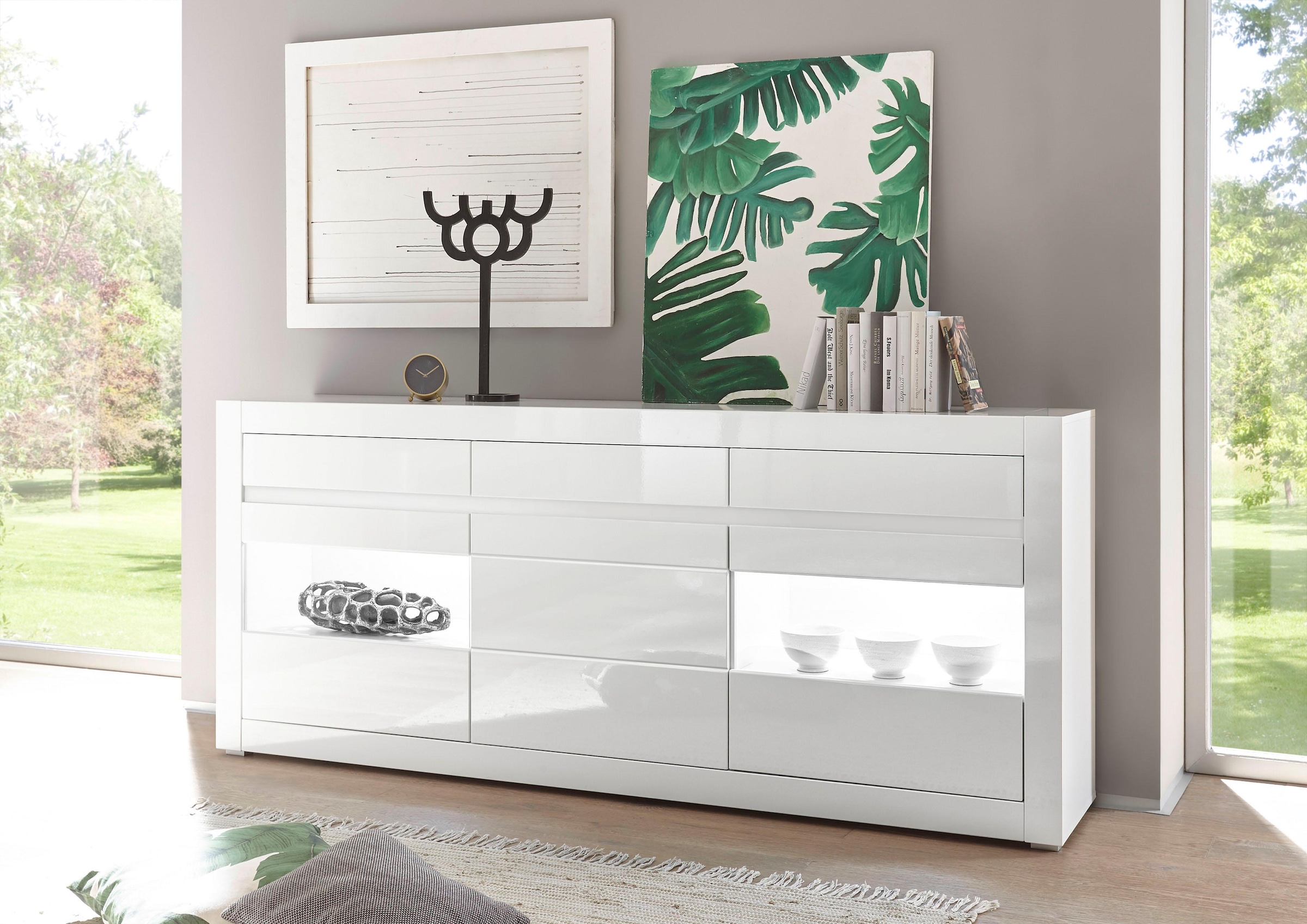 Sideboard »Carat«, Breite 217 cm, wird mit zwei Leisten angeliefert, 1 x grau, 1 x weiss